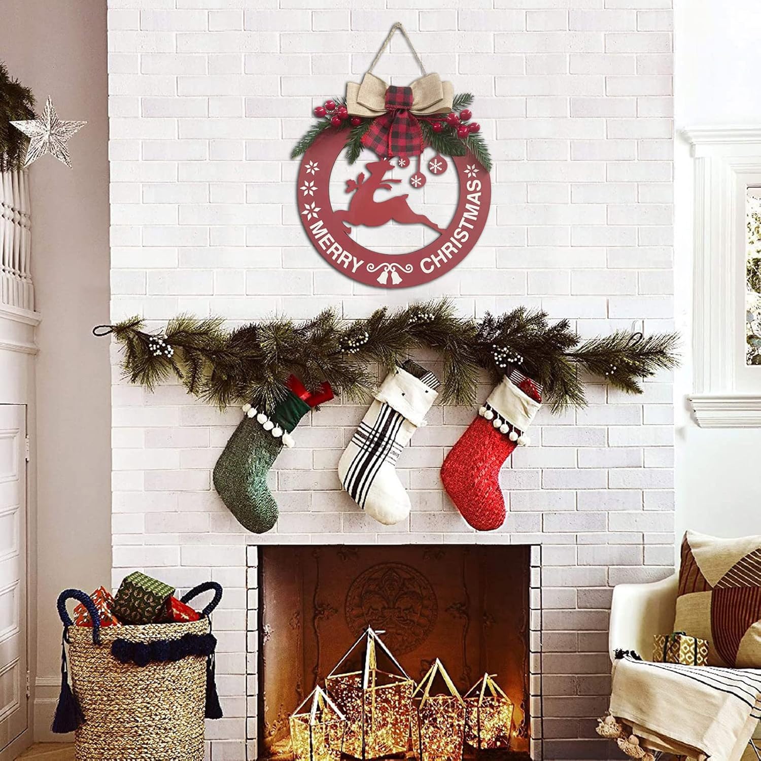 FRAKYEN Corona de Navidad de madera con nudos de lazo para pared interior exterior, ventana, festival, Acción de Gracias, otoño, decoración de otoño