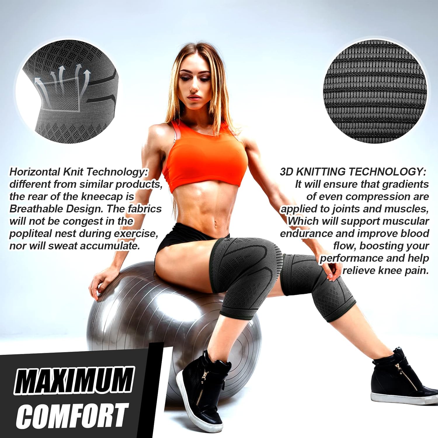 NEENCA Paquete de 2 rodilleras, soporte de compresión de rodilla para dolor de rodilla, correr, entrenamiento, gimnasio, senderismo, artritis, ACL,