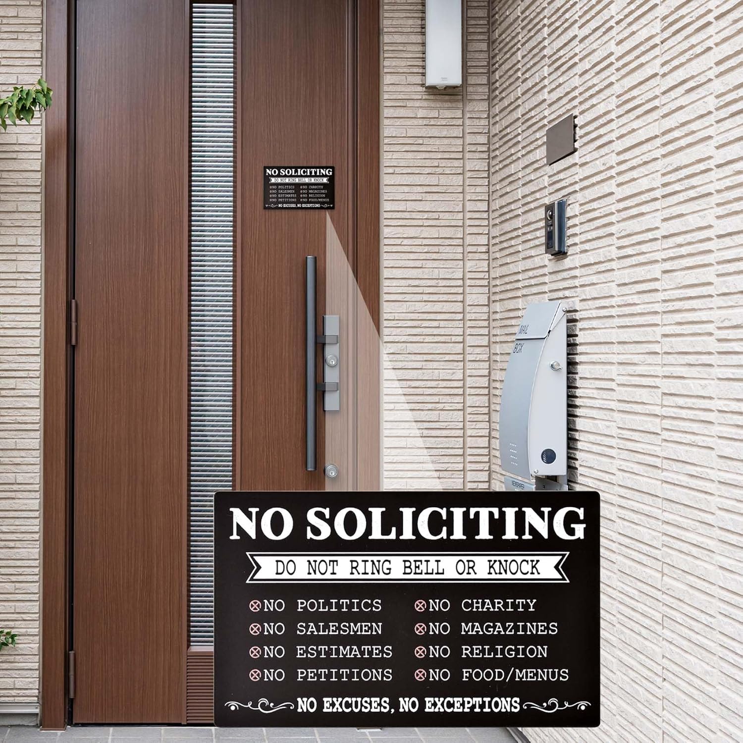 Divertido letrero de “No Soliciting para la casa”, letreros de campana de no llamar o golpear para el hogar, pequeños letreros de advertencia para