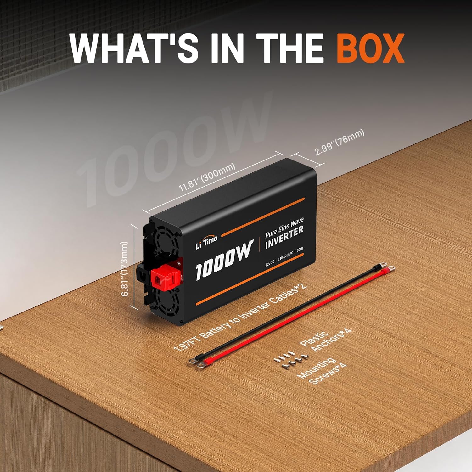 LiTime Inversor de 1000 W, 12 V CC a 120 V CA, convertidor de onda sinusoidal pura para RV, hogar, camión, campamento, inversor de energía solar