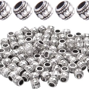 BronaGrand 100 cuentas espaciadoras de plata tibetana, cuentas de agujero grande, cuentas de tubo hueco para bricolaje, collares, pulseras BronaGrand 100 cuentas espaciadoras de plata tibetana, cuentas de agujero grande, cuentas de tubo hueco para bricolaje, collares, pulseras