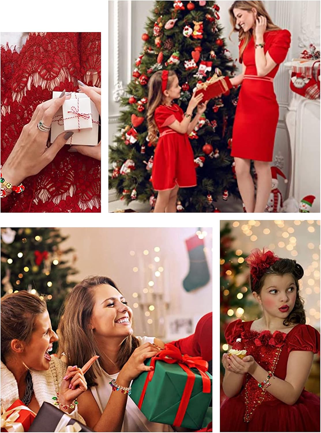 Más de 2465 cuentas de Navidad para fabricación de joyas, perlas Heishi rojas y verdes, cuentas sueltas redondas con árbol de Navidad, caja de