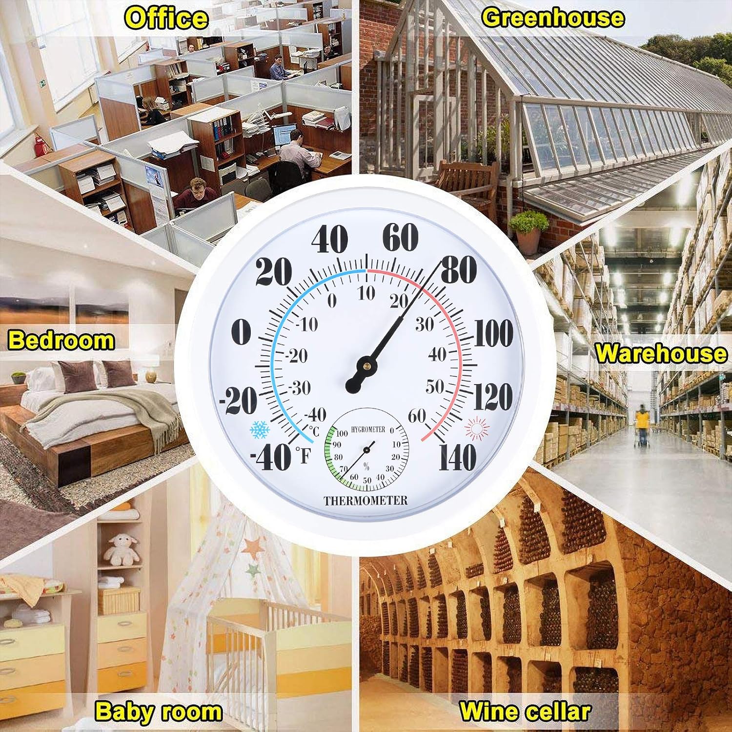 MUMTOP Termómetro para interiores y exteriores, termómetro de pared impermeable de números grandes de 10 pulgadas con higrómetro para patio, hogar,