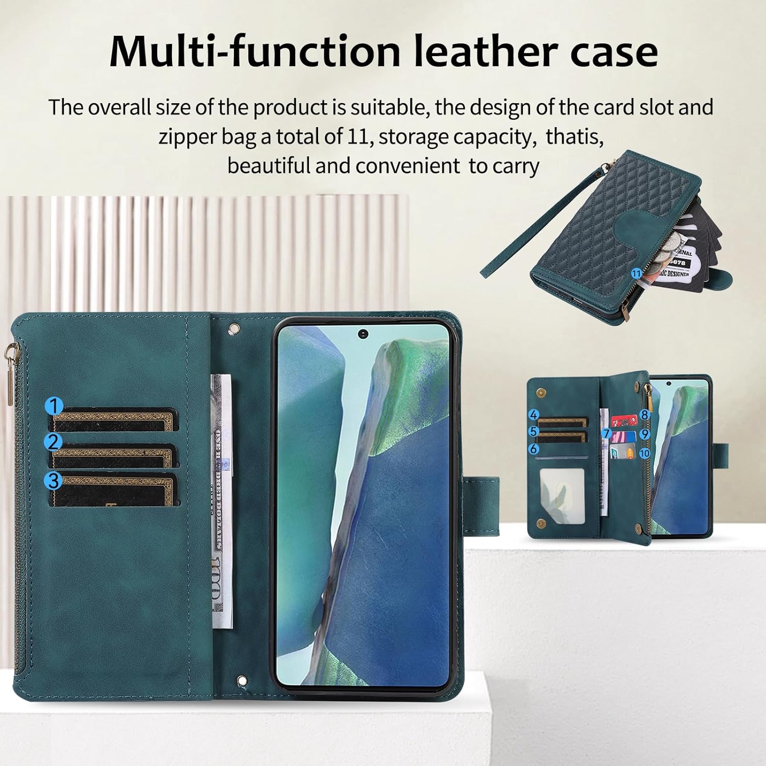 Asuwish Funda de teléfono para Samsung Galaxy Note 20 5G con protector de pantalla de vidrio templado y correa para la muñeca, cremallera abatible,