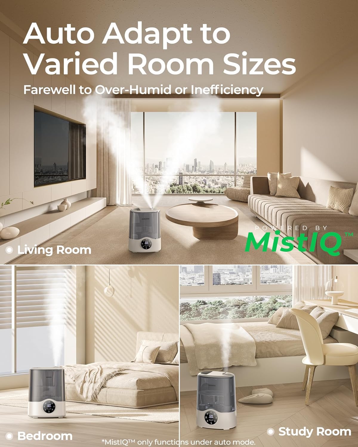 Homvana Humidificador inteligente para dormitorio, habitación grande, hogar, 7L cálido y fresco, niebla automática de 360, ajuste automático de