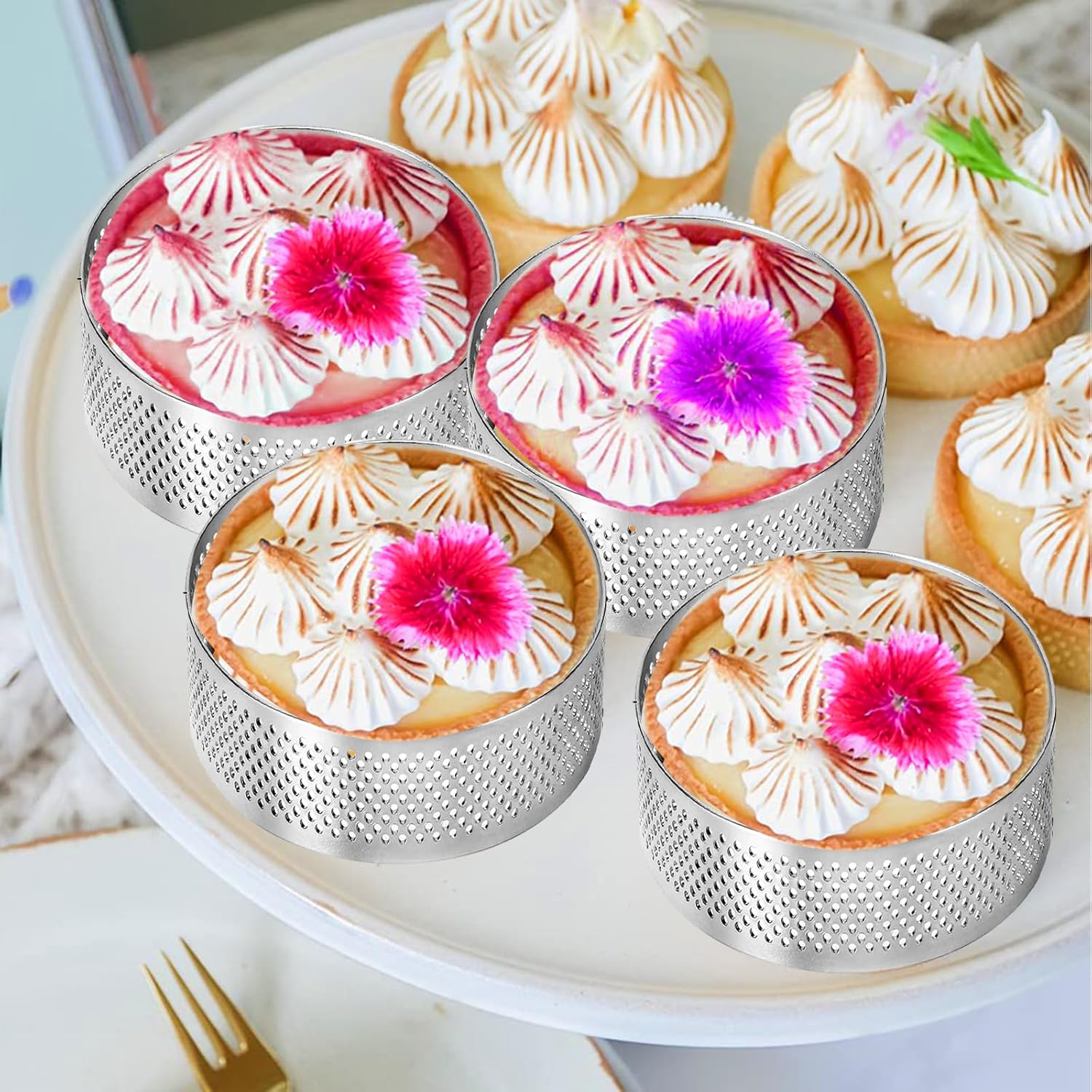 Paquete de 12 anillos para tarta de acero inoxidable de 2 pulgadas, tarta de mousse, anillos de crumpet para tartas, anillos perforados resistentes