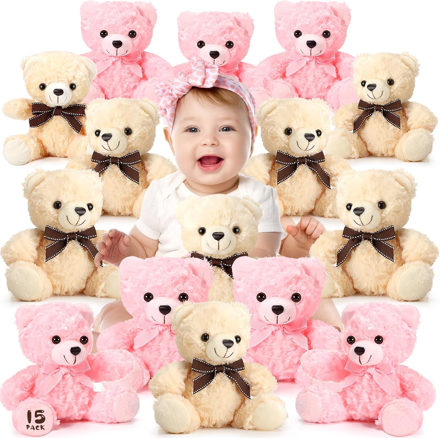 Jenaai 15 piezas de osos de peluche de osos de 8 pulgadas, osos suaves a granel con lazo de cinta, regalo de San Valentín, cumpleaños, baby shower,