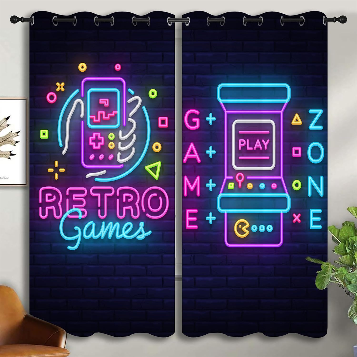LHROOMJK Cortinas opacas con ojales para control de juegos de arcade para dormitorio de niño y niña