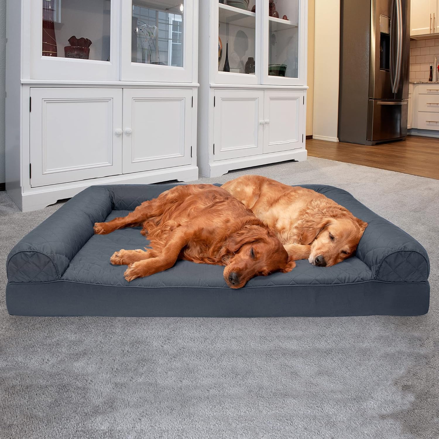 Furhaven – Cama ortopédica para perros, estilo sofá, acolchada, con funda extraíble y lavable, color gris hierro, tamaño jumbo plus (XXL)