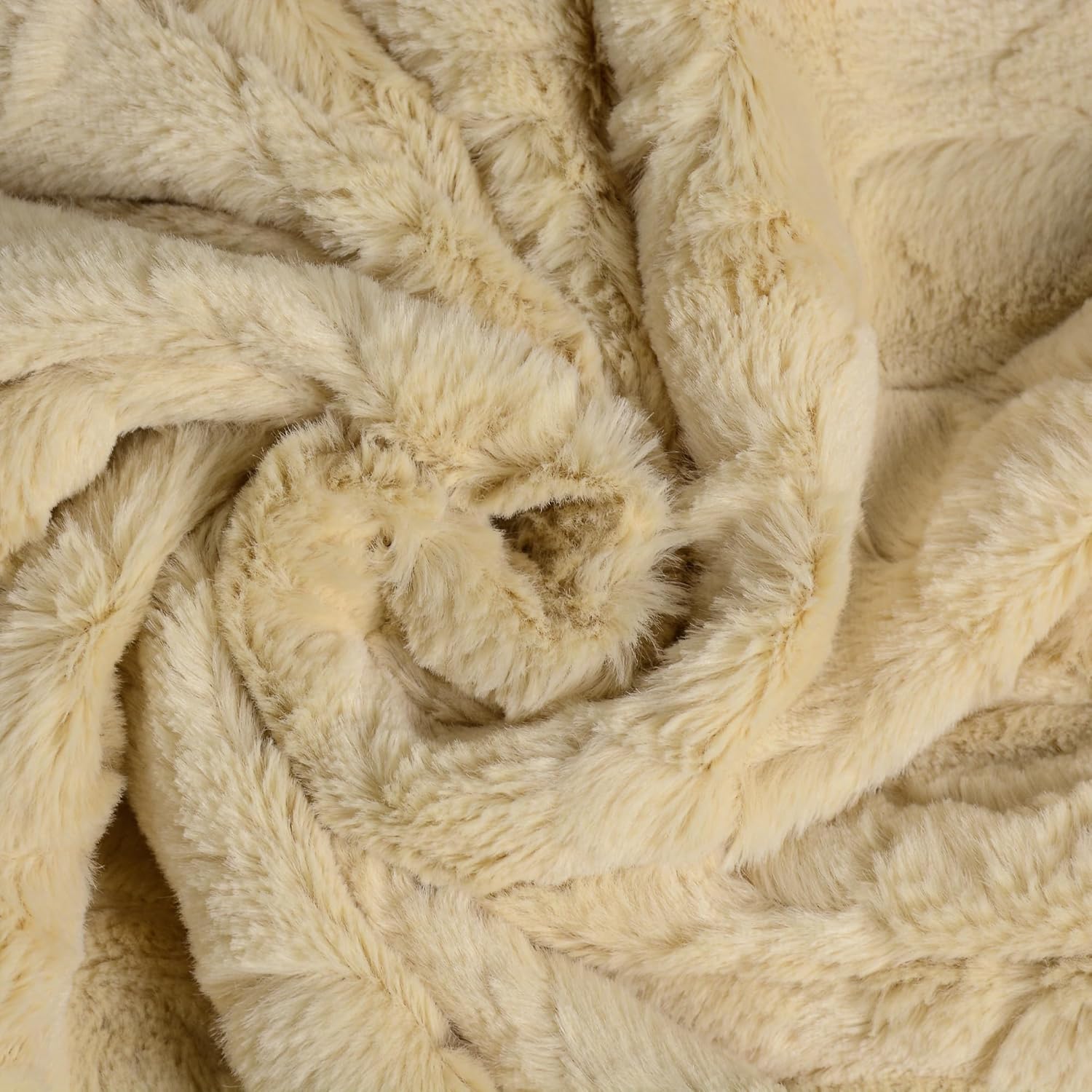 Manta de piel sintética reversible, suave y esponjosa, manta de lujo para cama, sofá y sofá, 51 x 63 pulgadas, color beige