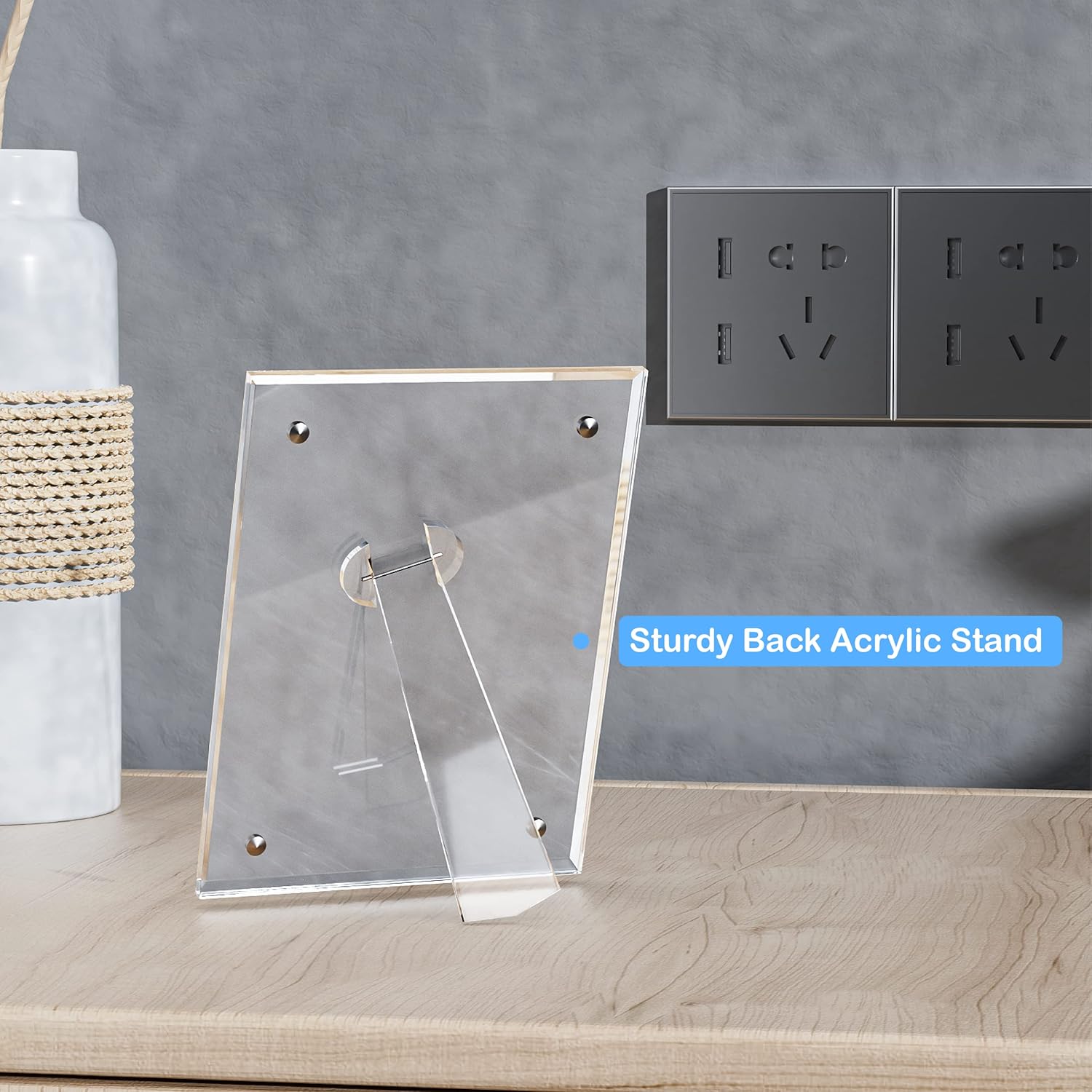 Marco de fotos acrílico, paquete de 2 marcos magnéticos transparentes de doble cara de 5 x 7 pulgadas, marcos de fotos de escritorio sin marco con