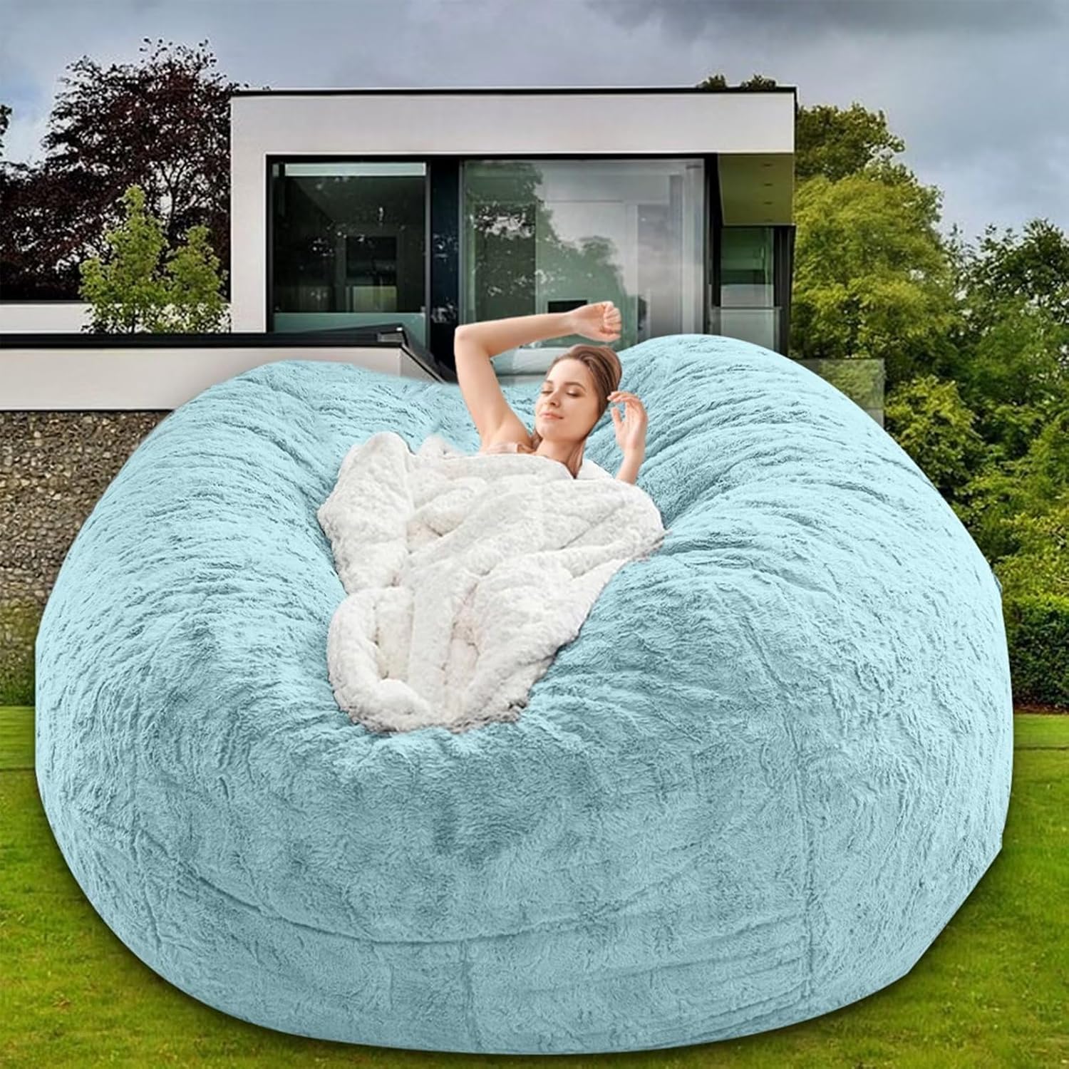 Puf para adultos y niños sin relleno, cómodo, redondo, de gran tamaño, para almacenamiento de animales de peluche, dormitorio, sillas de sala de
