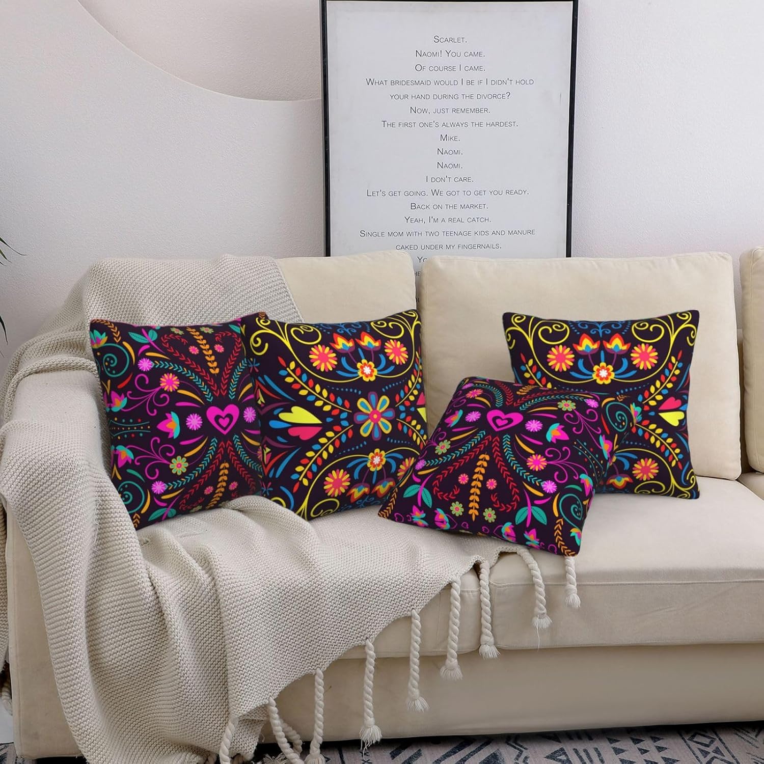 4 fundas de almohada del Día de los Muertos, fundas de almohada de fiesta mexicana, coloridas libélula y dalia, funda de cojín cuadrada Dia de los