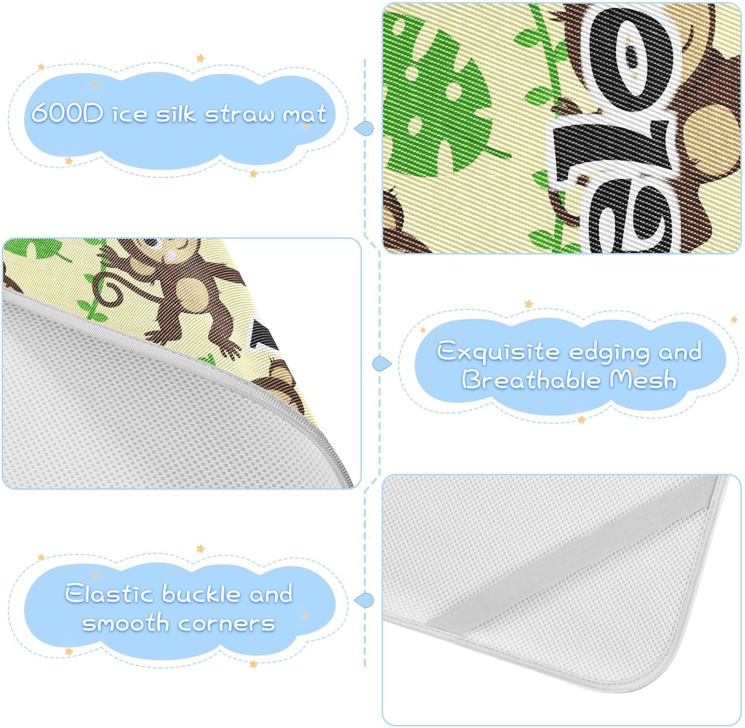 Custom Monkey Leaves Crib Mattress Protector Pad for Boys Girls Baby Ice Silk Mat Bed Toddler Mattress Sheets Cooling Mattress Topper for Newborn