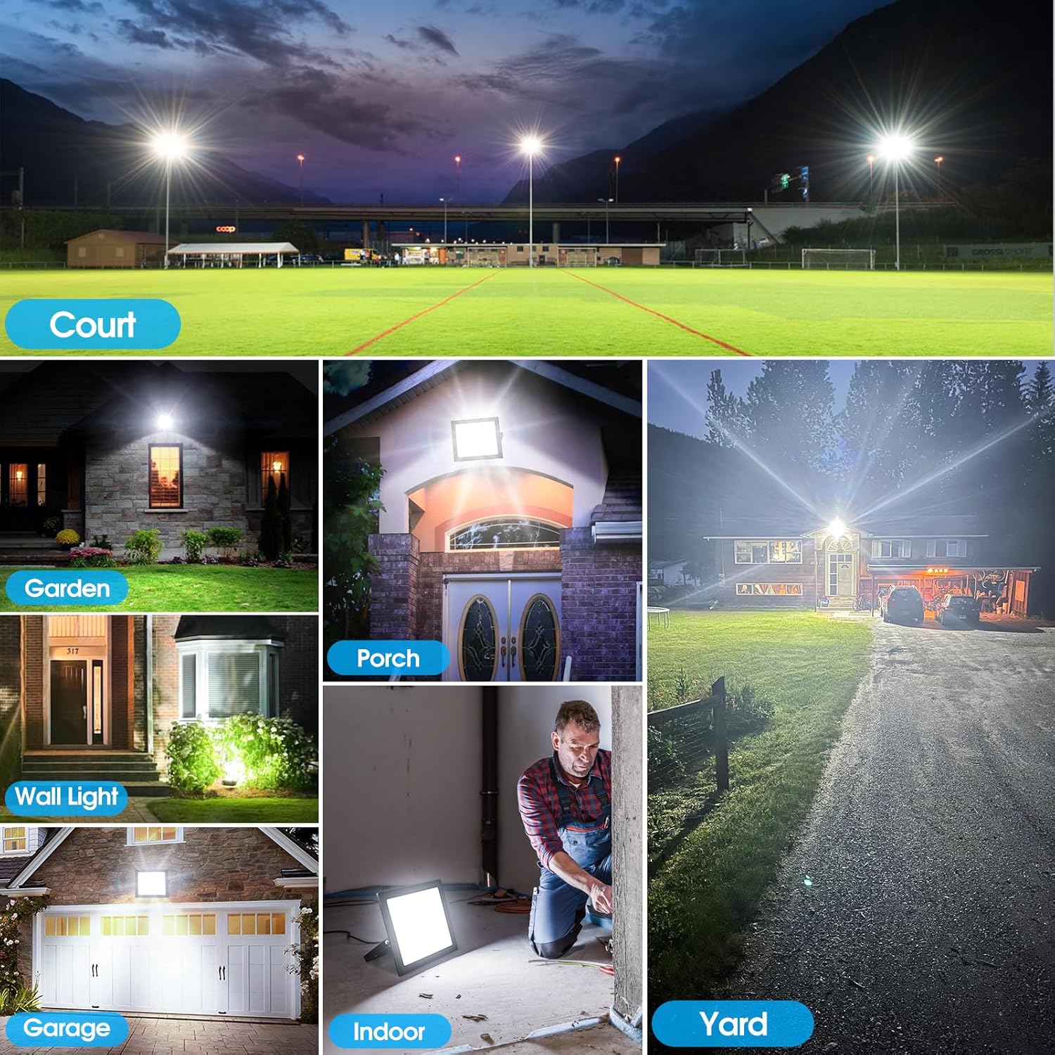 Yolovis Flood Lights Outdoor,100W 10000LM Super Bright LED Work Light,IP66 Waterproof Security Light,Outside Floodlight for Garage,6000K White,2 Pack