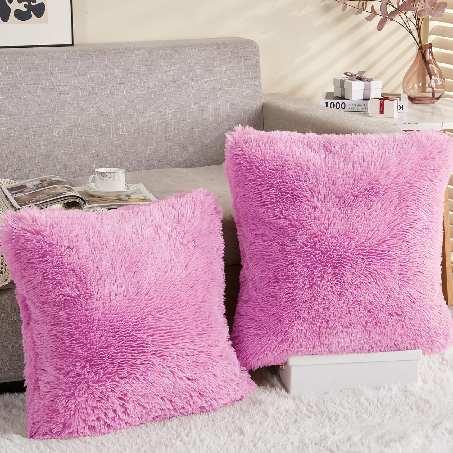 GONAAP Funda de almohada de piel sintética decorativa para sofá, cama de automóvil, 18 x 18 pulgadas (rosa claro, 18 x 18 pulgadas (paquete de 2))