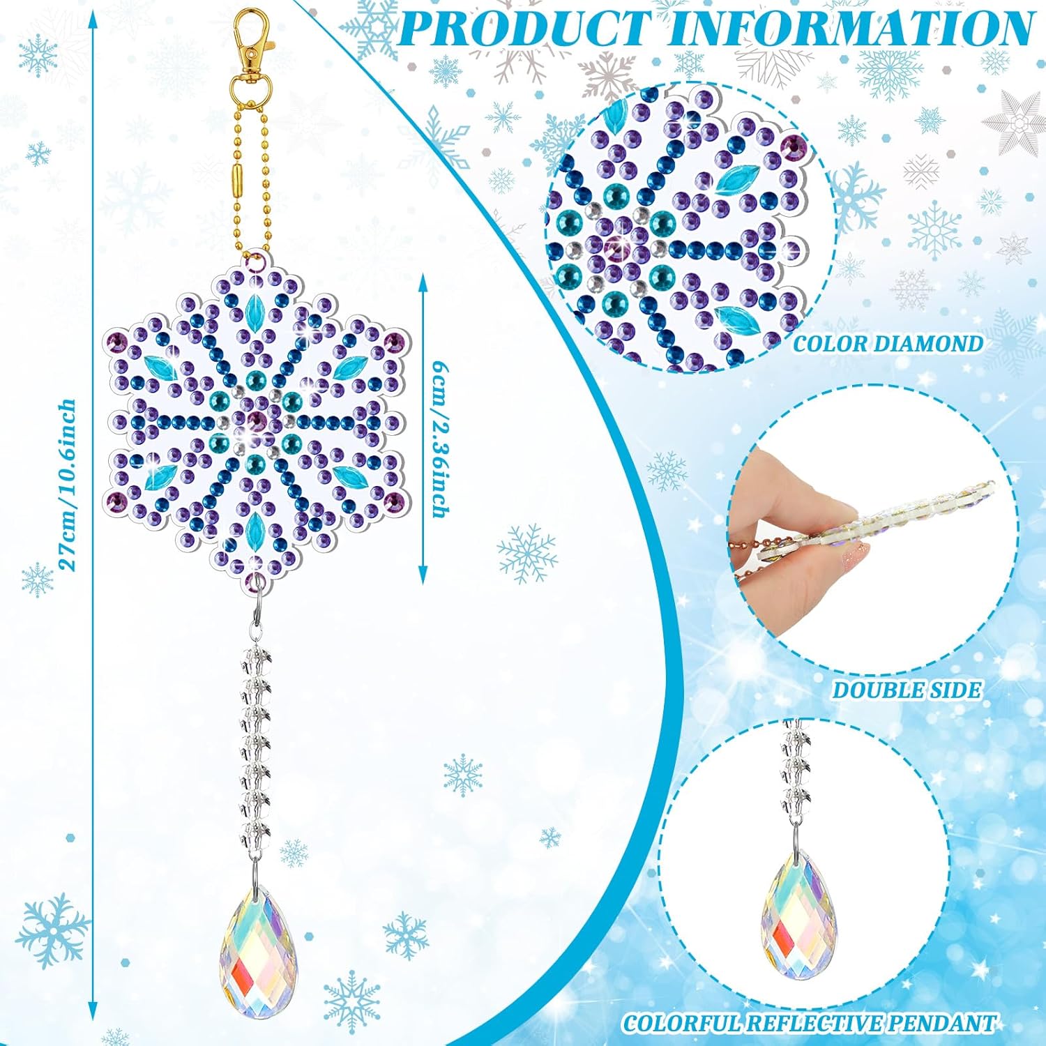 Chitidr 8 piezas de adornos de pintura de diamantes de invierno 5D DIY copos de nieve arte de diamantes campanas de viento copo de nieve colgantes