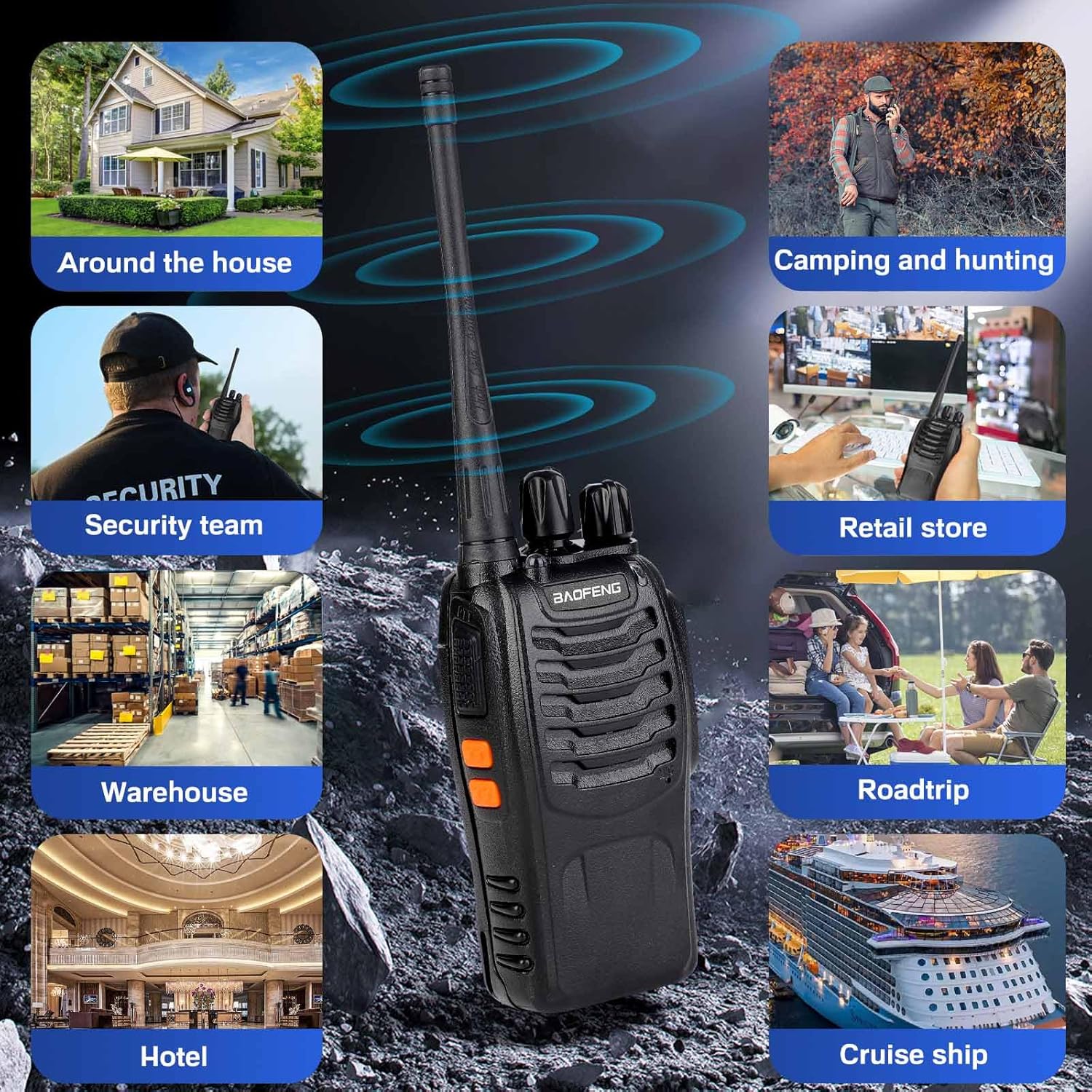 Baofeng Walkie Talkies 888S recargable de largo alcance con auriculares para adultos, radio profesional de 16 canales, radios bidireccionales de