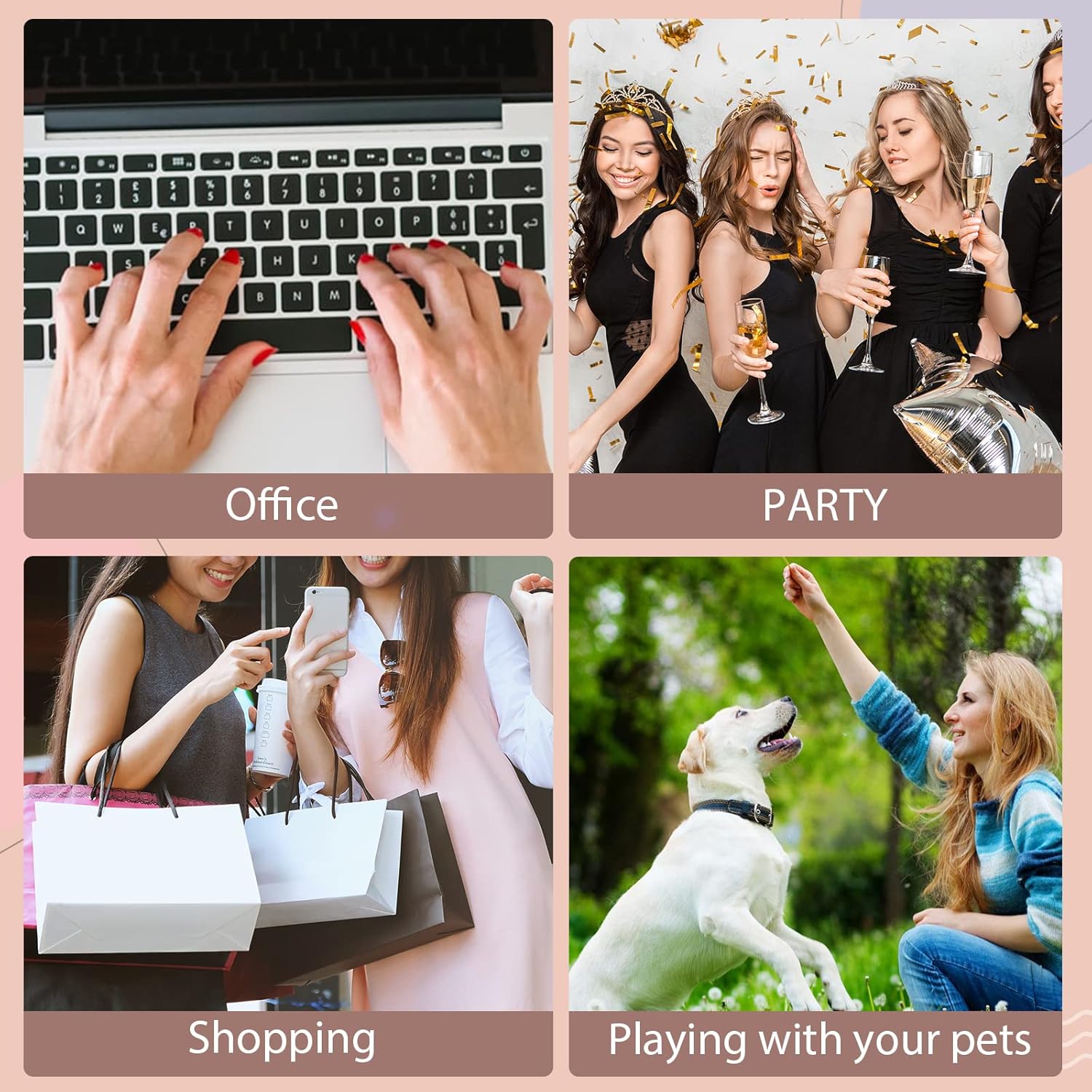 Uñas postizas cortas a presión, cuadradas marrones, acrílicas brillantes, sólidas, naturales, 24 piezas de uñas postizas con diseños, kit de arte de