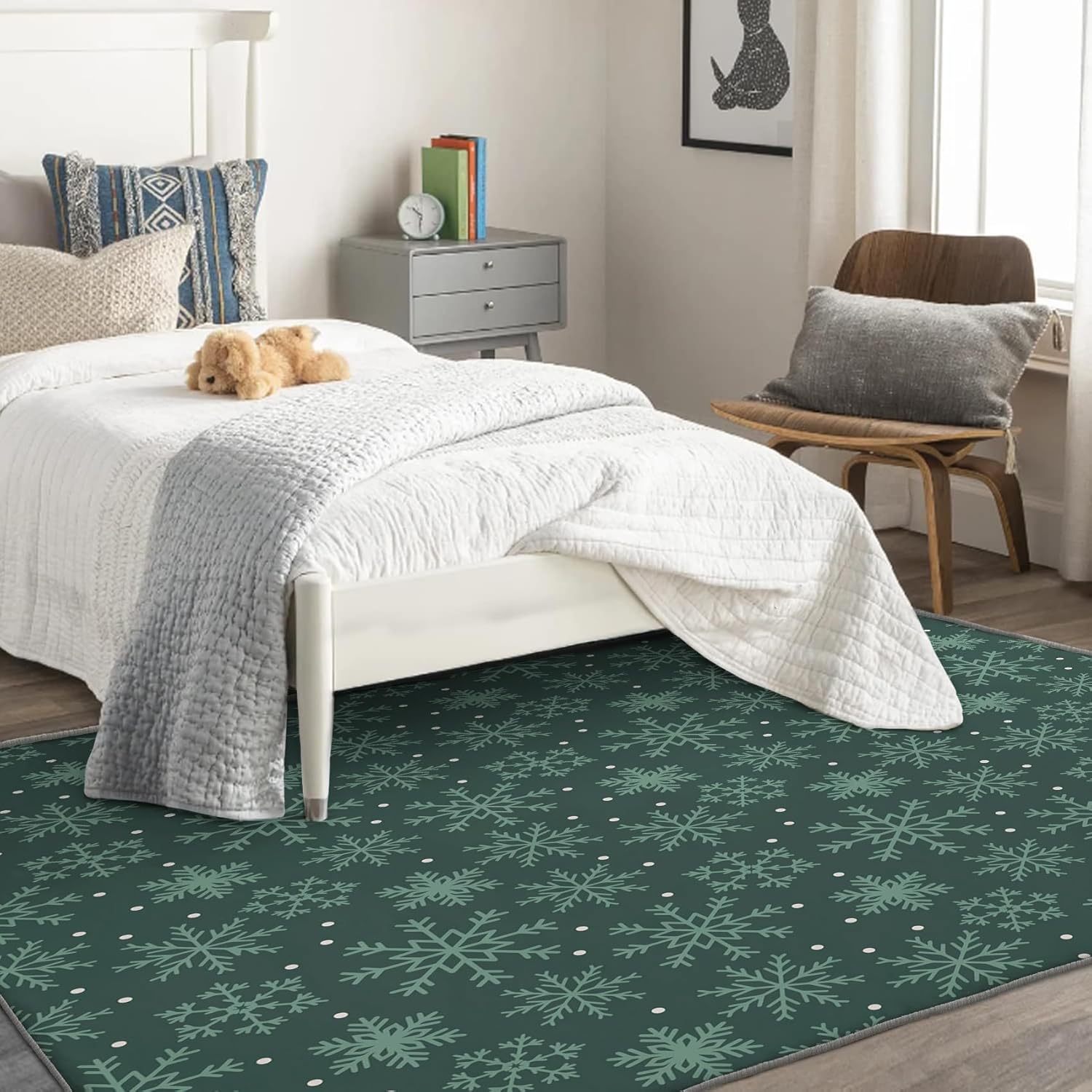 Alfombra de Navidad y decoración del hogar, alfombra de 3 x 4, alfombra de copo de nieve de Navidad para sala de estar, dormitorio, alfombra de