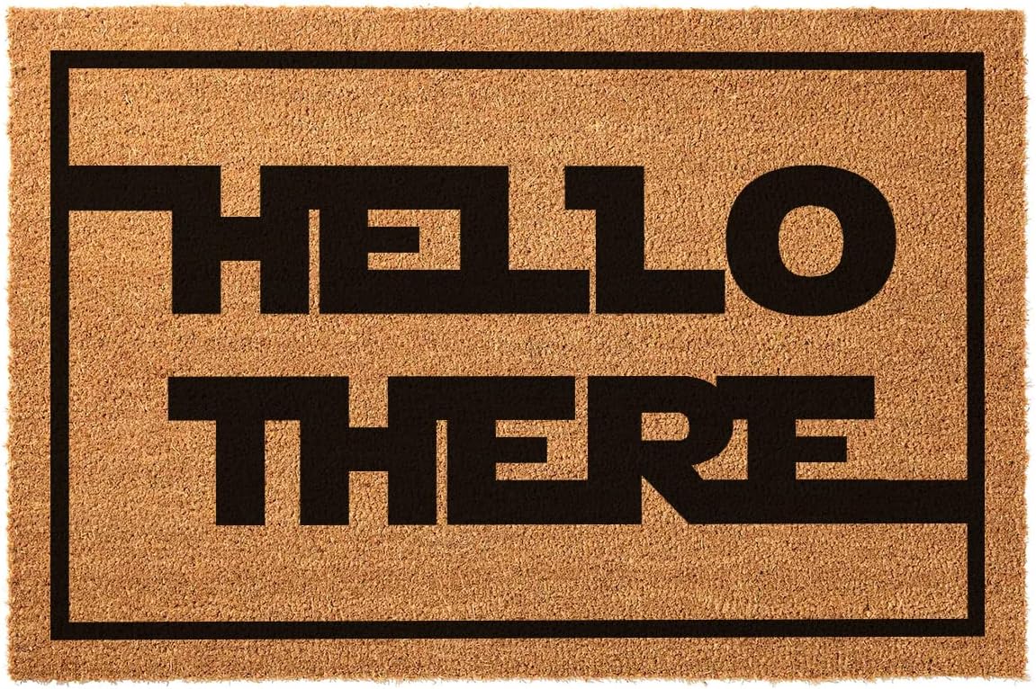 Tapete divertido de fibra de coco con texto en inglés Hello There Welcome Front Porche para la entrada al aire libre, personalizado, parte trasera