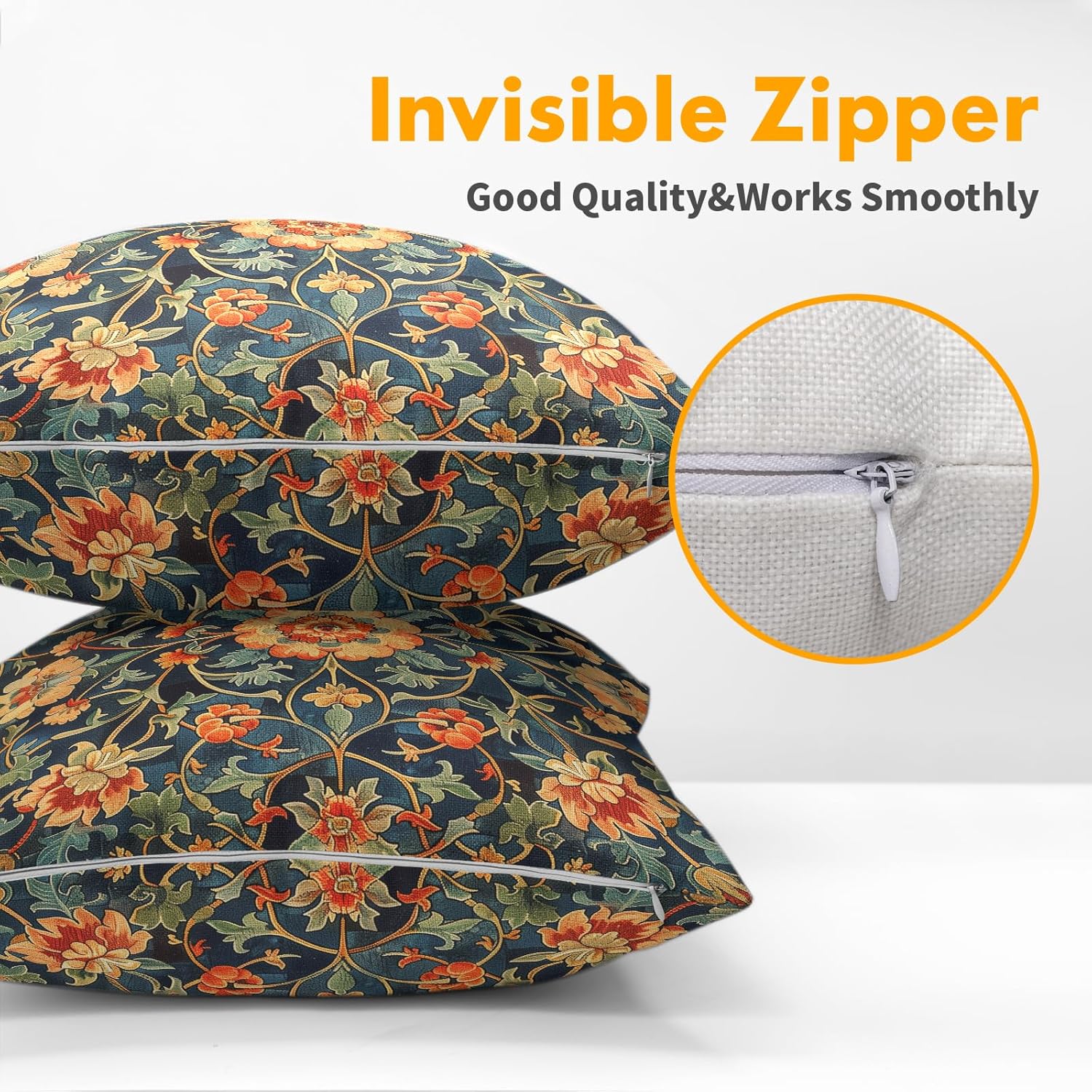 Kawani Juego de 2 fundas de almohada florales vintage de 18 x 18 pulgadas, diseño de flores botánicas antiguas con patrón de tapiz, fundas de