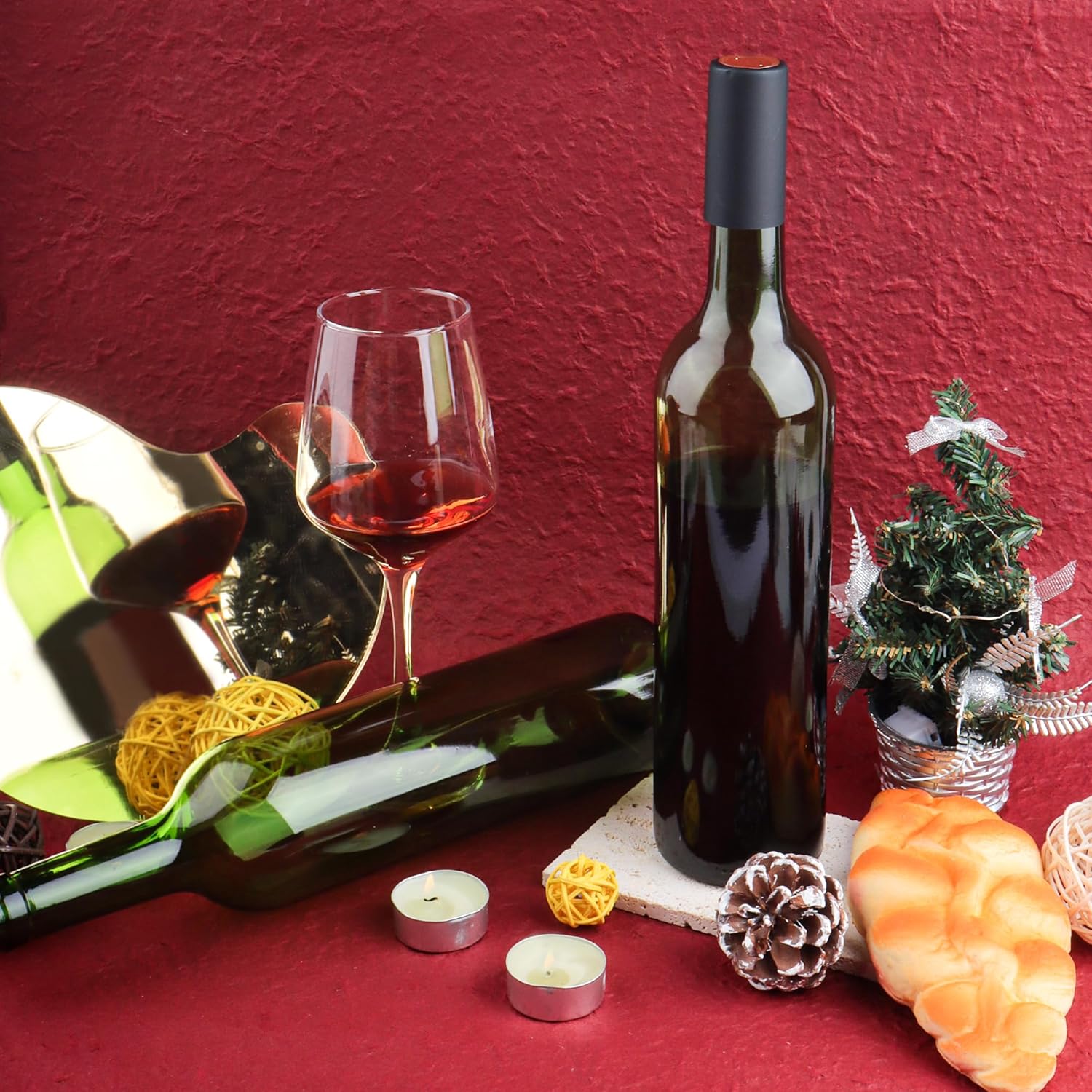 Paquete de 8 botellas de vino de vidrio de 25.4 fl oz, botellas de vidrio verde de 25 onzas con tapas de corcho y cápsulas retráctiles de PVC,