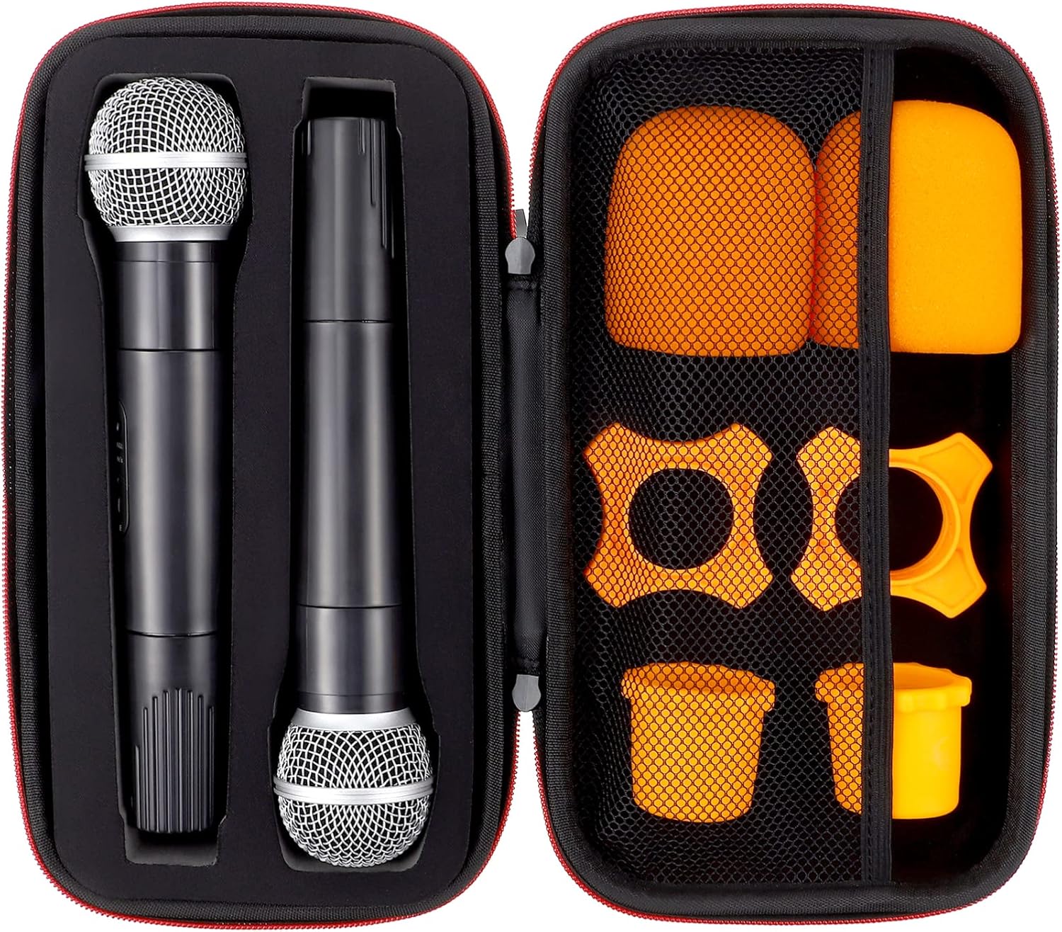 Bolsa de micrófono dual funda de micrófono de mano inalámbrica, bolsa de almacenamiento de micrófono portátil, con carcasa rígida de EVA exterior y
