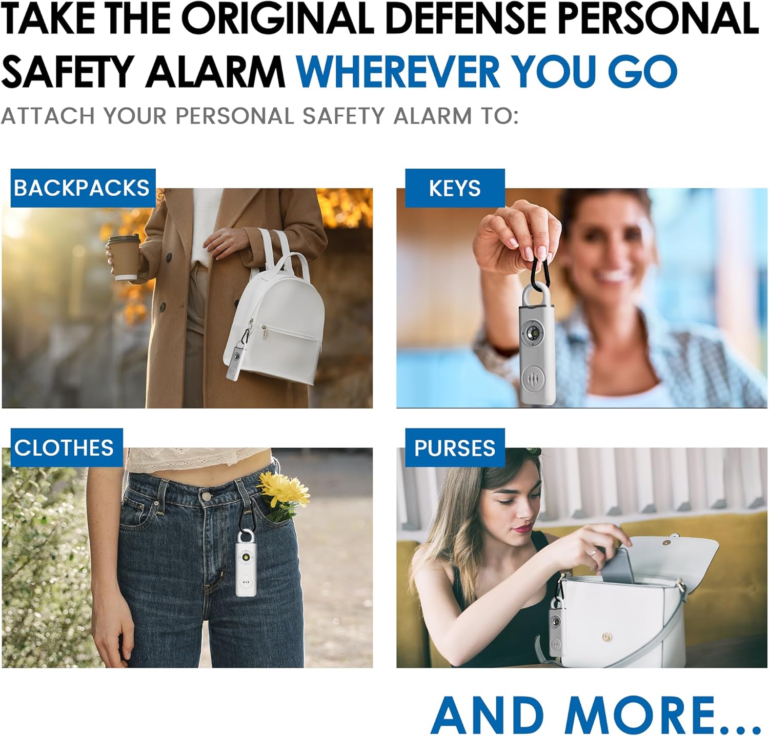 Alarma de seguridad personal recargable para mujeres, adolescentes, ancianos y niños, alarma de seguridad de 130 dB con luz estroboscópica LED y