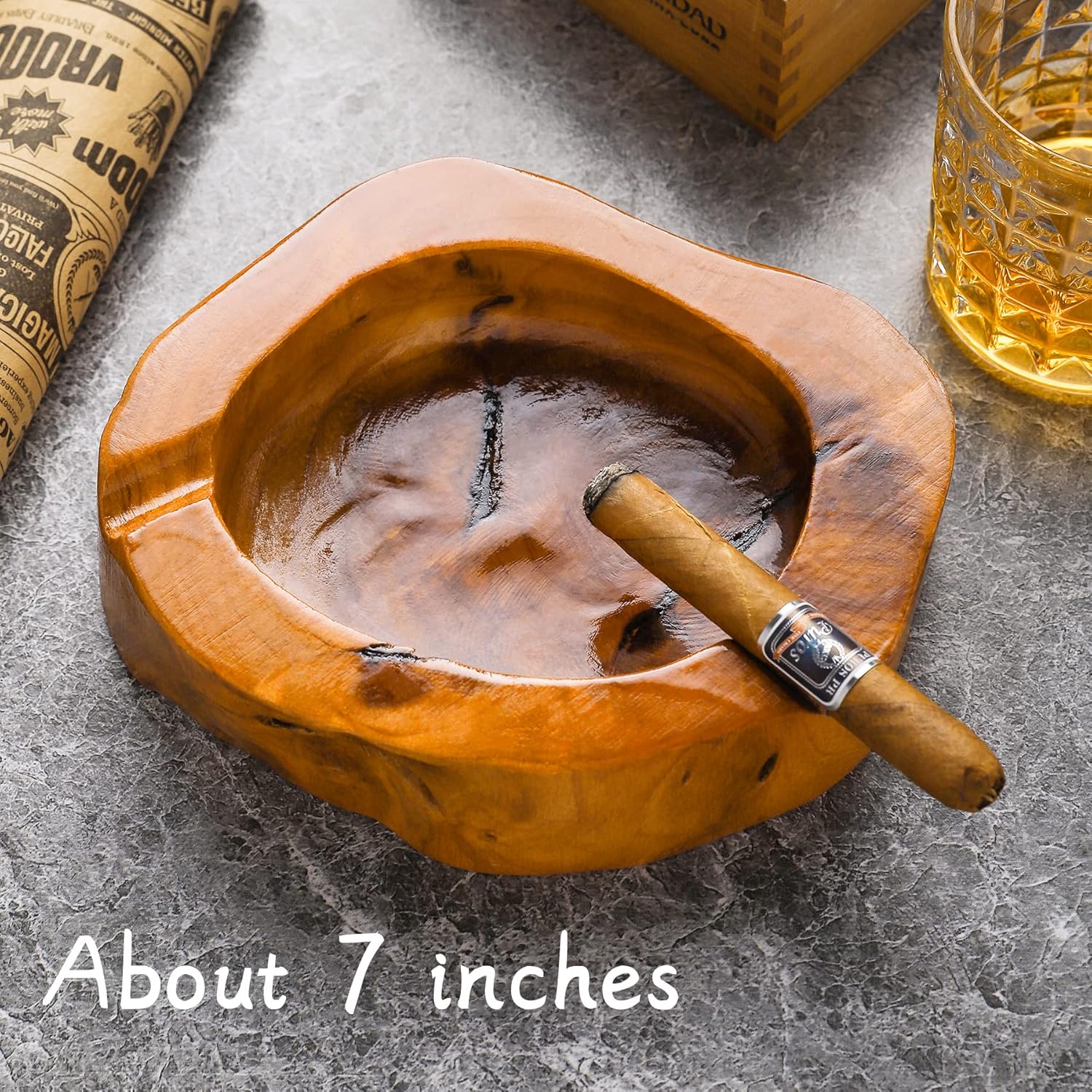 Wooden Cigar Ashtrays Outdoor Indoor Cigar Accessories and Great Gifts for Cigar Lovers, Smokers and Men Ash Tray Different Shapes and Random