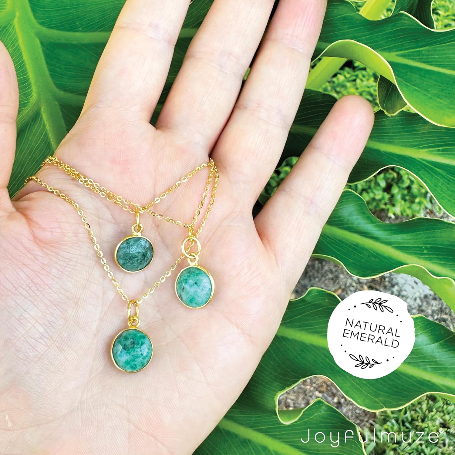 Raw Emerald Gemstone Necklace, Green Natural Round Stone Pendant, 925 Sterling Silver Gold Jewelry, Handmade Gift for Women and Men, May Birthstone