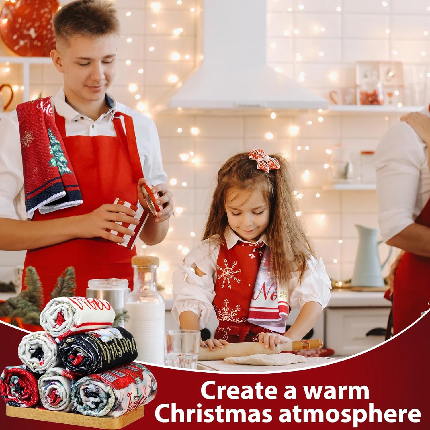 Oudain Juego de 6 toallas de cocina y paños de cocina de Navidad, Papá Noel, muñeco de nieve, camión, árbol de Navidad, paños de cocina de invierno,
