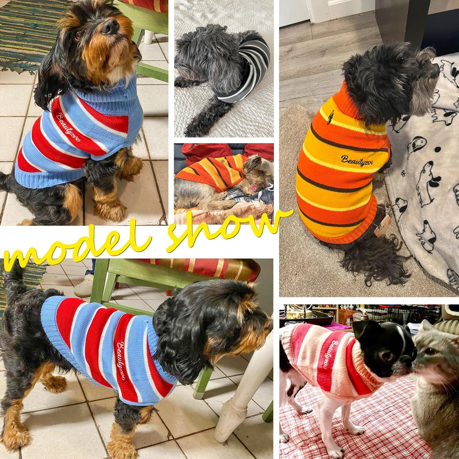 BEAUTYZOO Suéter para perros pequeños, suéteres a rayas para mascotas, ropa de perro de otoño e invierno, suéter de punto de cuello alto para perros