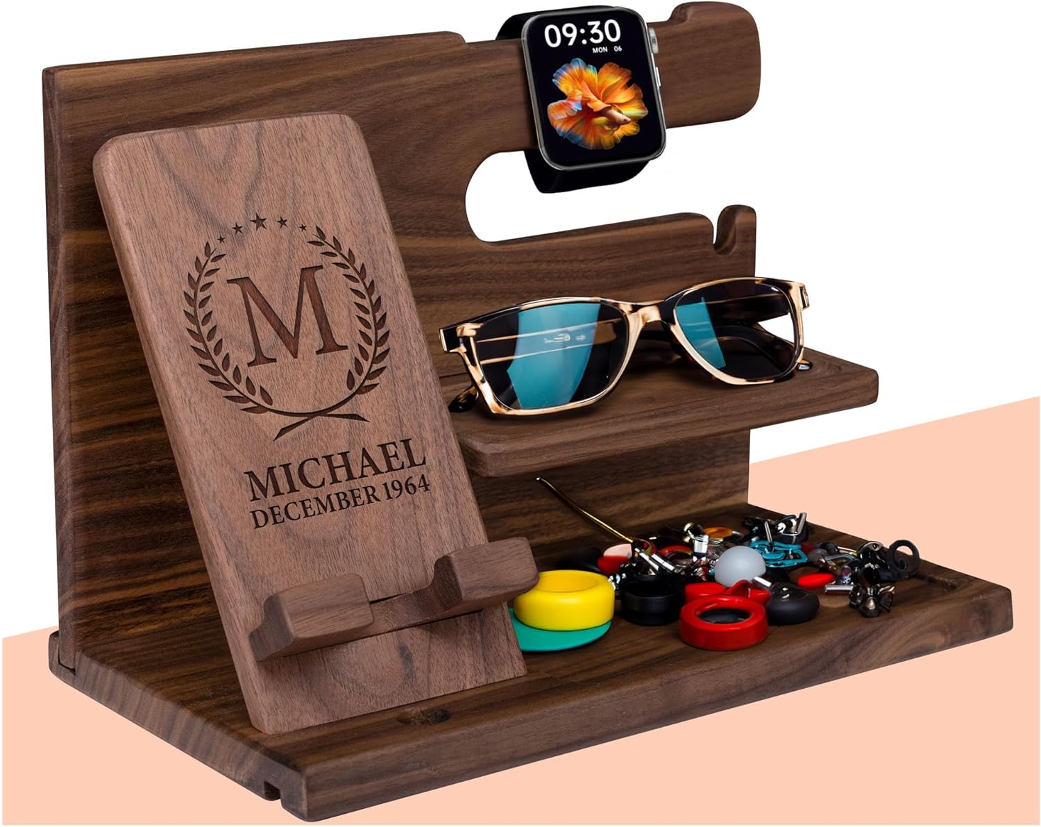 BOBI CARE Regalos personalizados con nombre para hombres, organizador de mesita de noche, pequeños regalos personalizados para él, organizador de