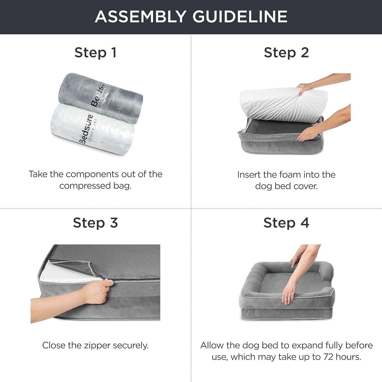 Bedsure Cama ortopédica para perros extragrandes, sofá cama lavable XL para perro, sofá cama grande de espuma de apoyo para mascotas con funda