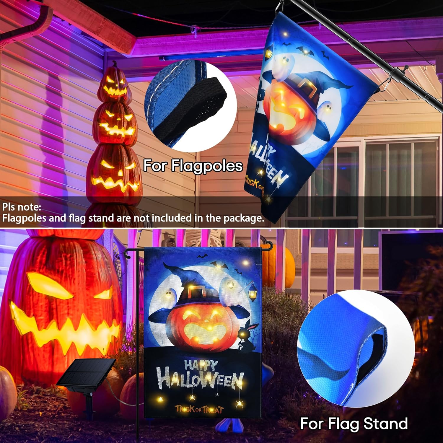 NEVIRIGE Bandera de jardín intermitente de Halloween, bonita bandera iluminada con diseño de fantasma de calabaza para decoraciones de Halloween,