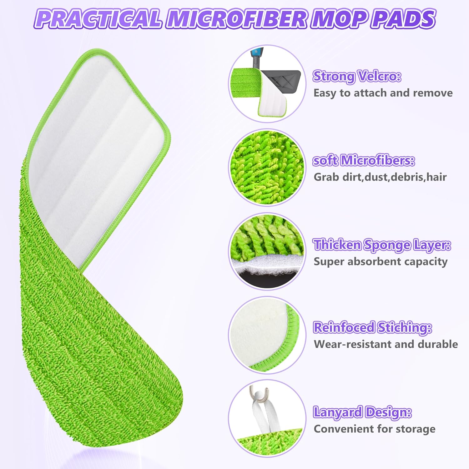 3 almohadillas reutilizables para trapeador compatibles con Swiffer PowerMop, almohadillas de microfibra de 15 pulgadas para trapeador de suelo,