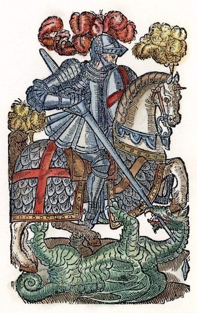1598 – Póster impreso en madera de Caballero de la Cruz Roja Nthe Red Cross Knight de la 3 edición de Edmund Spensers The Faerie Queene 1598 (18 x