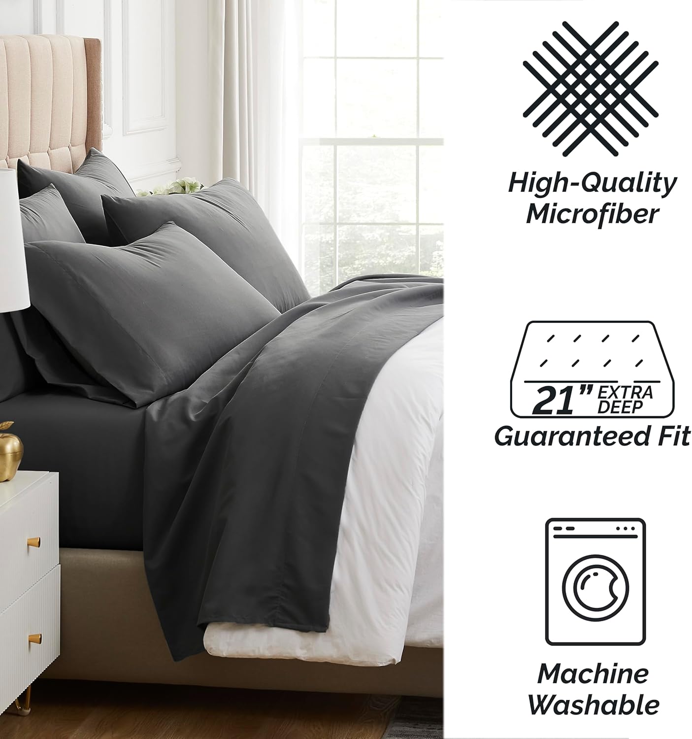 Southshore Fine Living, Inc. Juego de sábanas de microfibra ultrasuave de 7 piezas con bolsillo profundo, sábanas de microfibra ultrasuave con dos