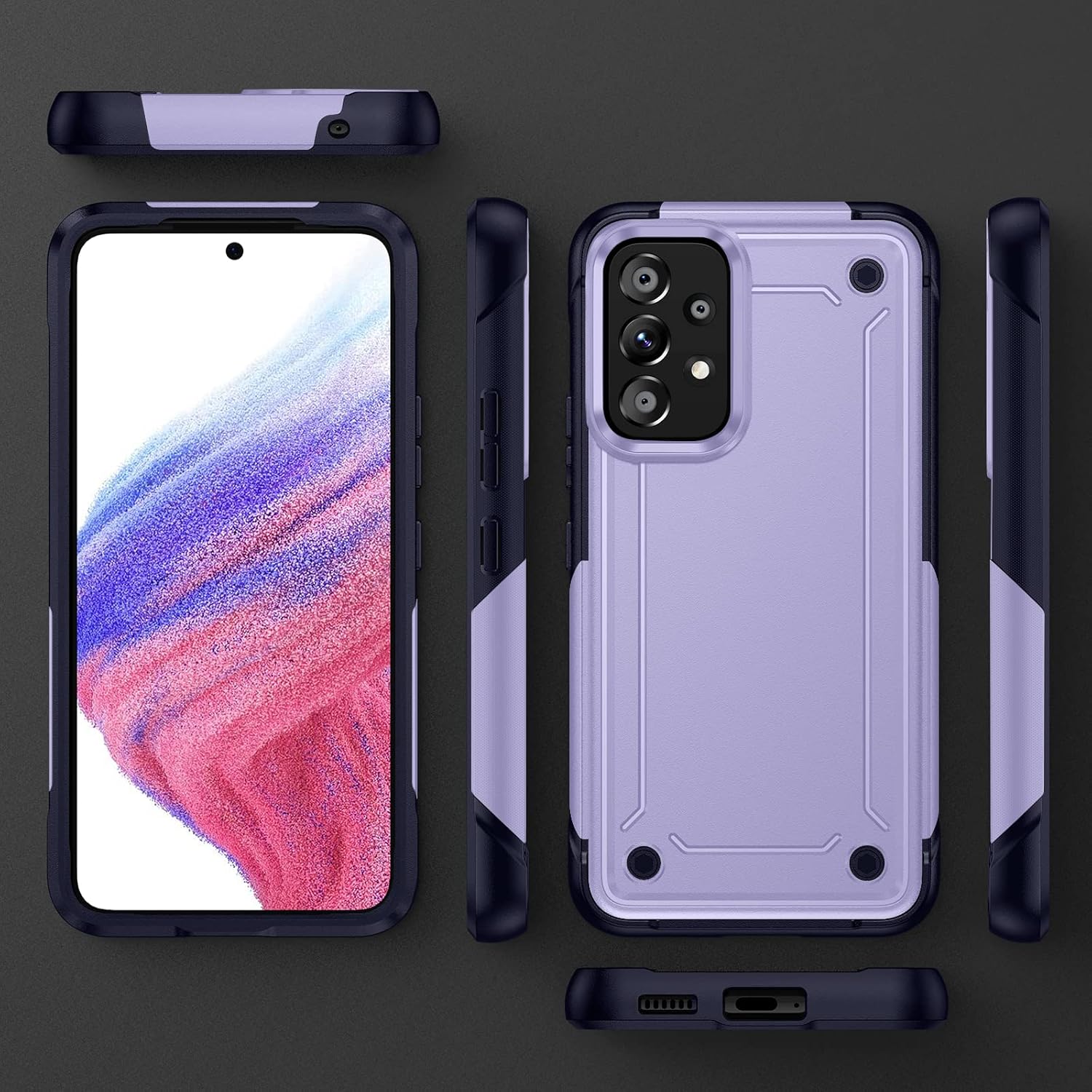 Asuwish Funda protectora de pantalla de vidrio templado para Samsung Galaxy A53 5G y delgada y resistente híbrida protectora de doble capa,
