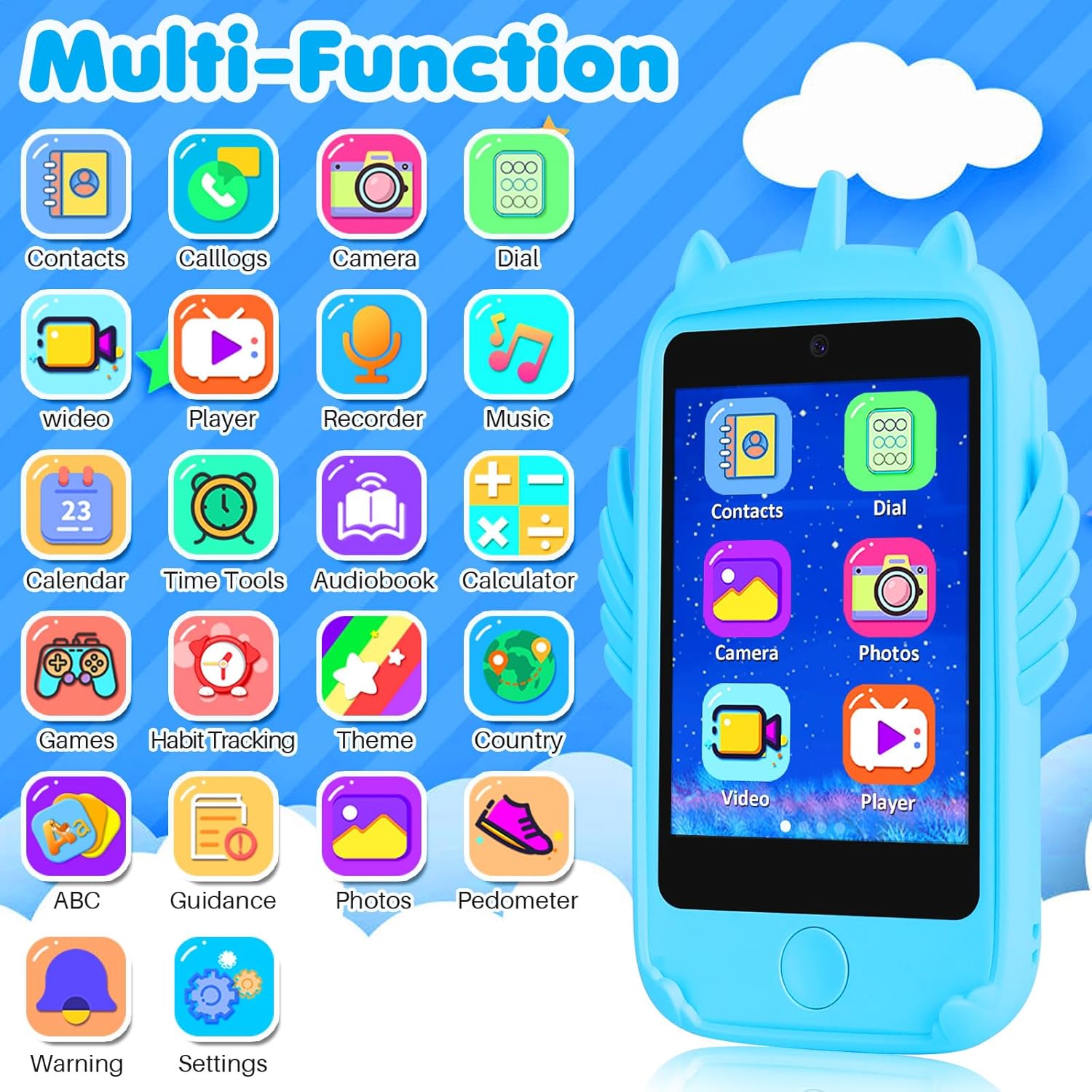 Teléfono inteligente para juguetes de niños, teléfono de juguete con pantalla táctil para niñas y niños, teléfono para niños con juegos, juguetes de