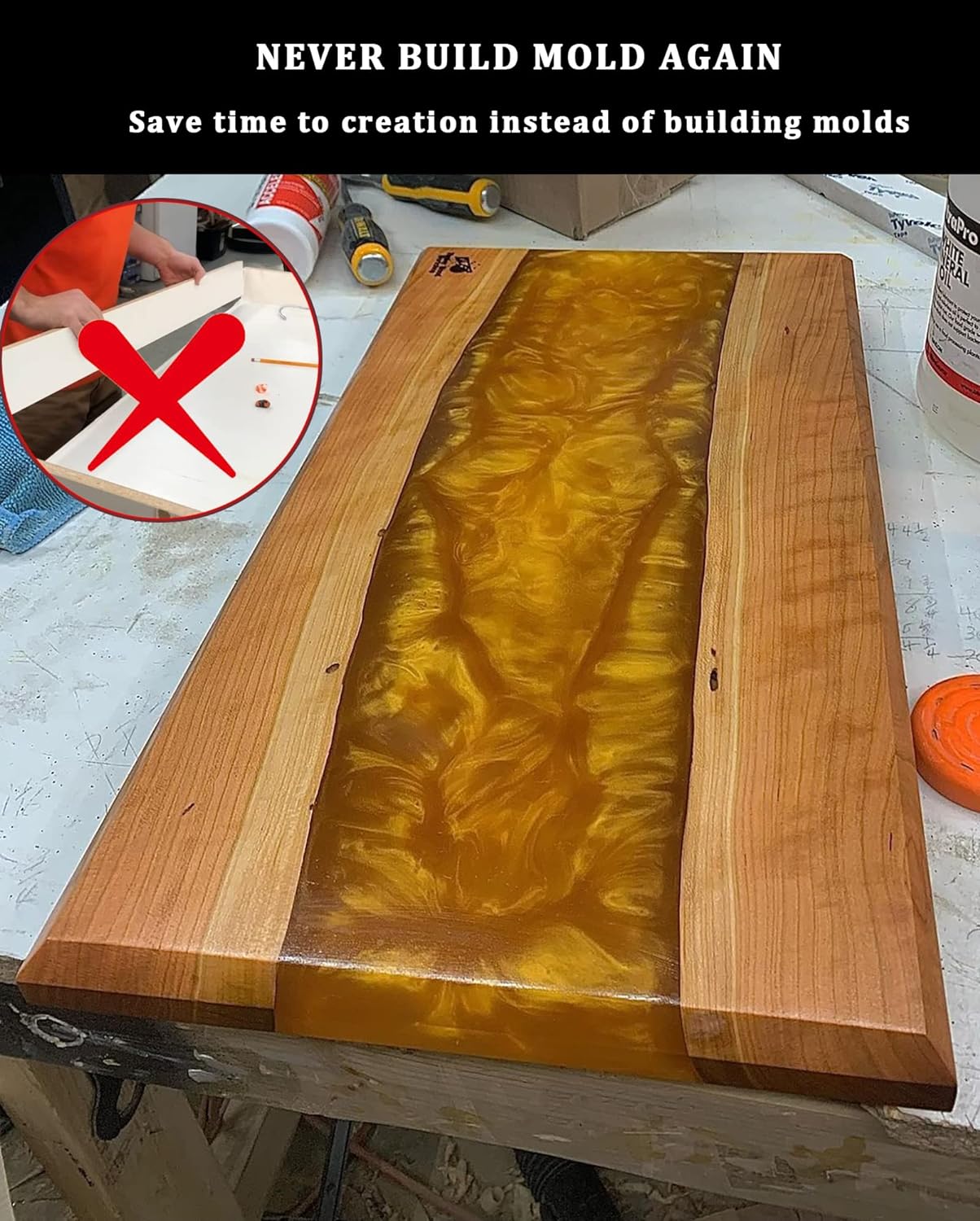 Kalinta Molde epoxi reutilizable sin sellado, 23.5 x 23.5 x 3 pulgadas, molde de resina grande para mesa de río, tabla de cortar, mesa de café de