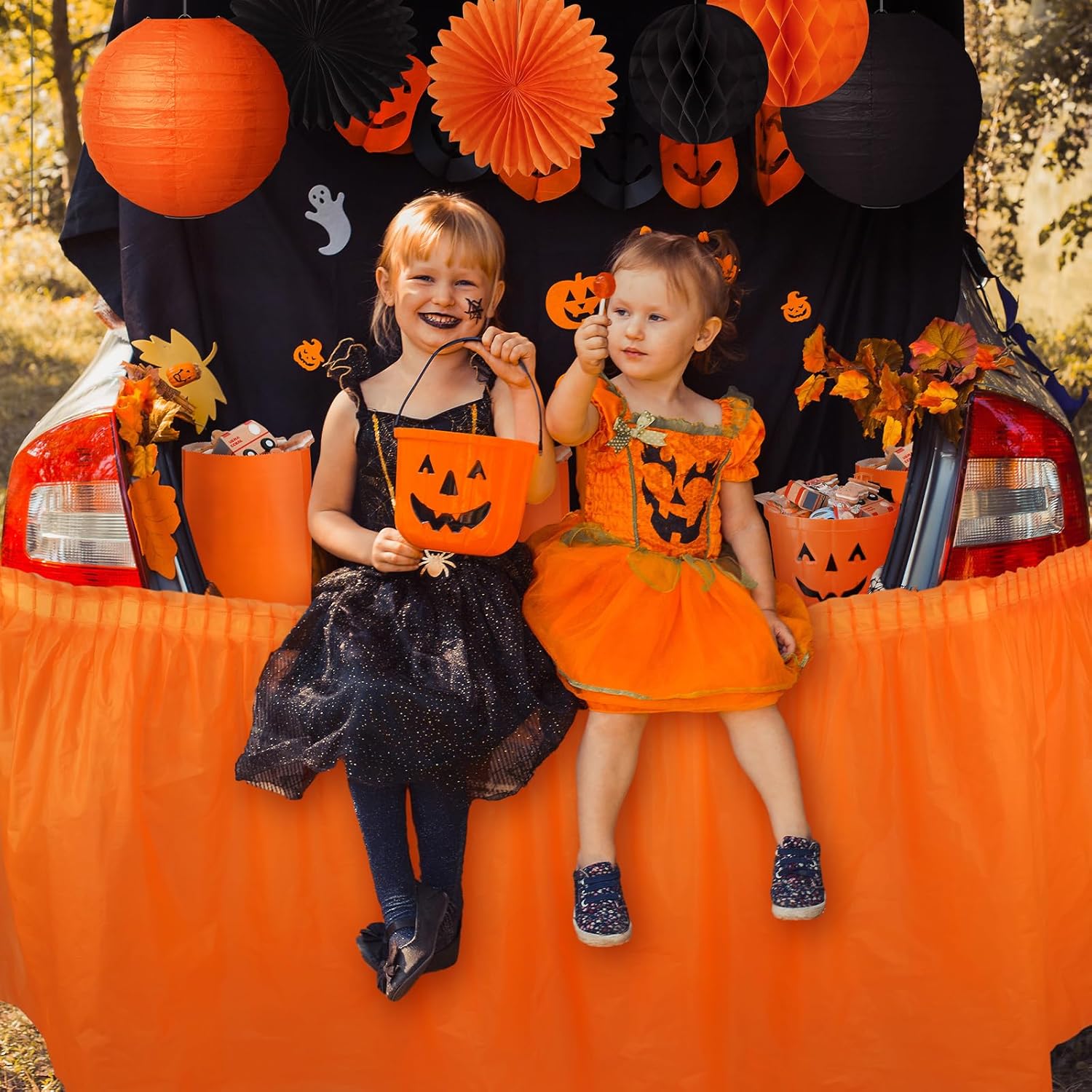 Juego de 29 piezas de decoración de maletero o regalo de Halloween con temática religiosa para auto, borde cristiano, cubeta de calabaza, bolsa de