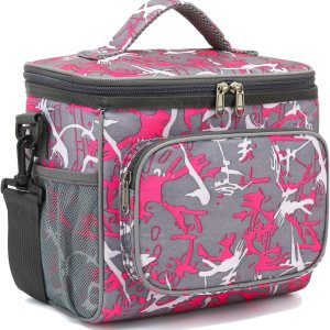 FlowFlyLonchera grande reutilizable con aislante para mujereshombres, con correa ajustable para el hombro, bolsillo frontal con cierre y bolsillos FlowFlyLonchera grande reutilizable con aislante para mujereshombres, con correa ajustable para el hombro, bolsillo frontal con cierre y bolsillos