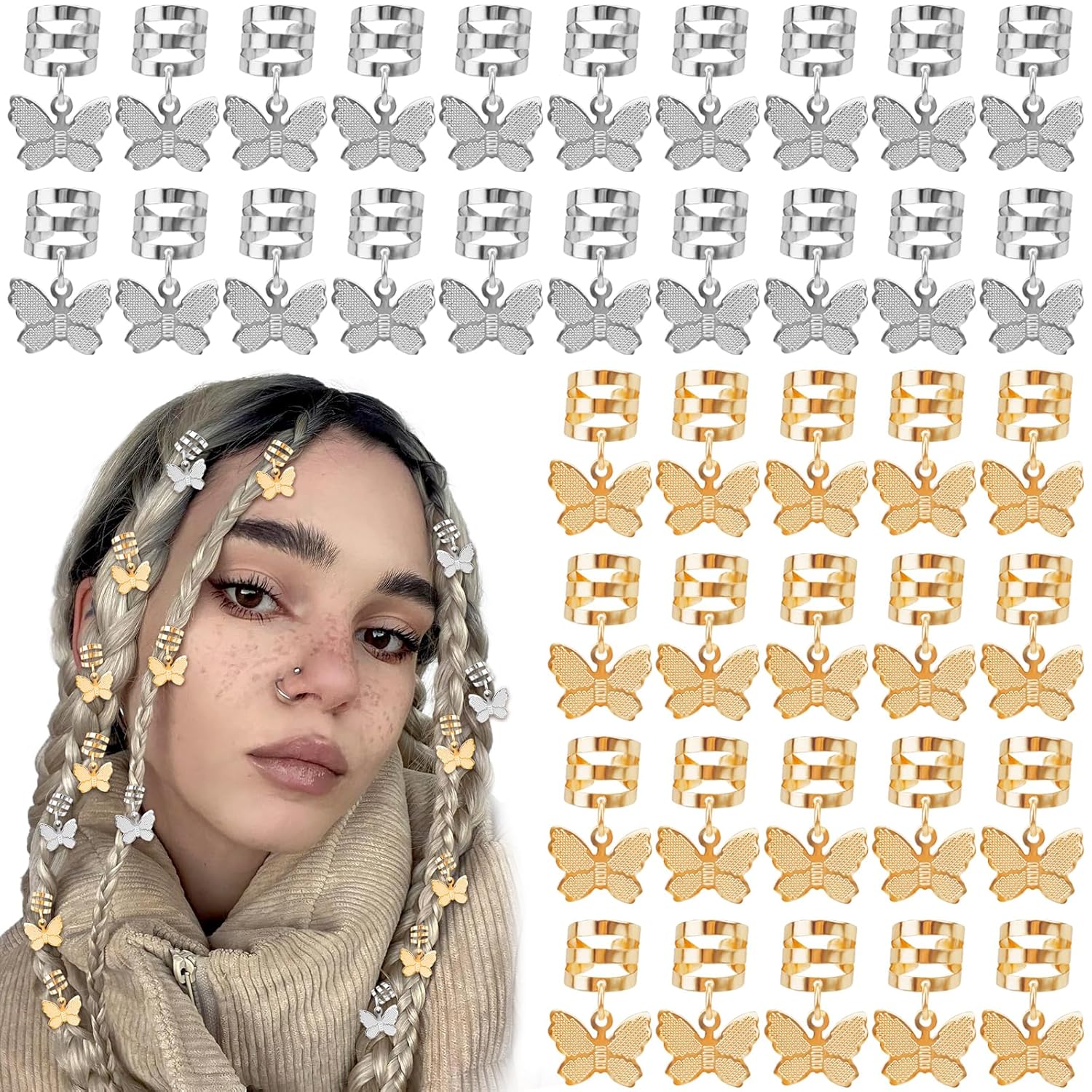40 pinzas para el cabello con diseño de mariposa, trenzas, trenzas, colgantes, clip ajustable de metal para decoración de mariposas, clips de