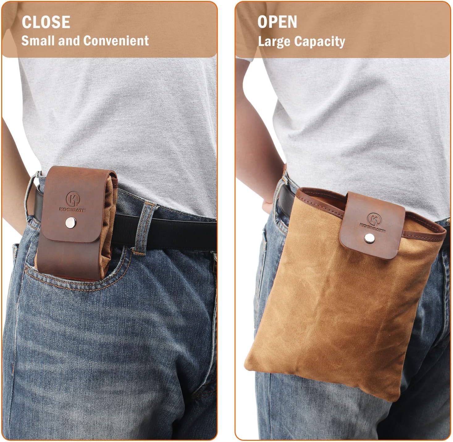 Kosibate Bolsa de forraje de lona encerada, bolsa de forraje para acampar al aire libre, bolsa de lona impermeable, bolsa de cuero plegable en la