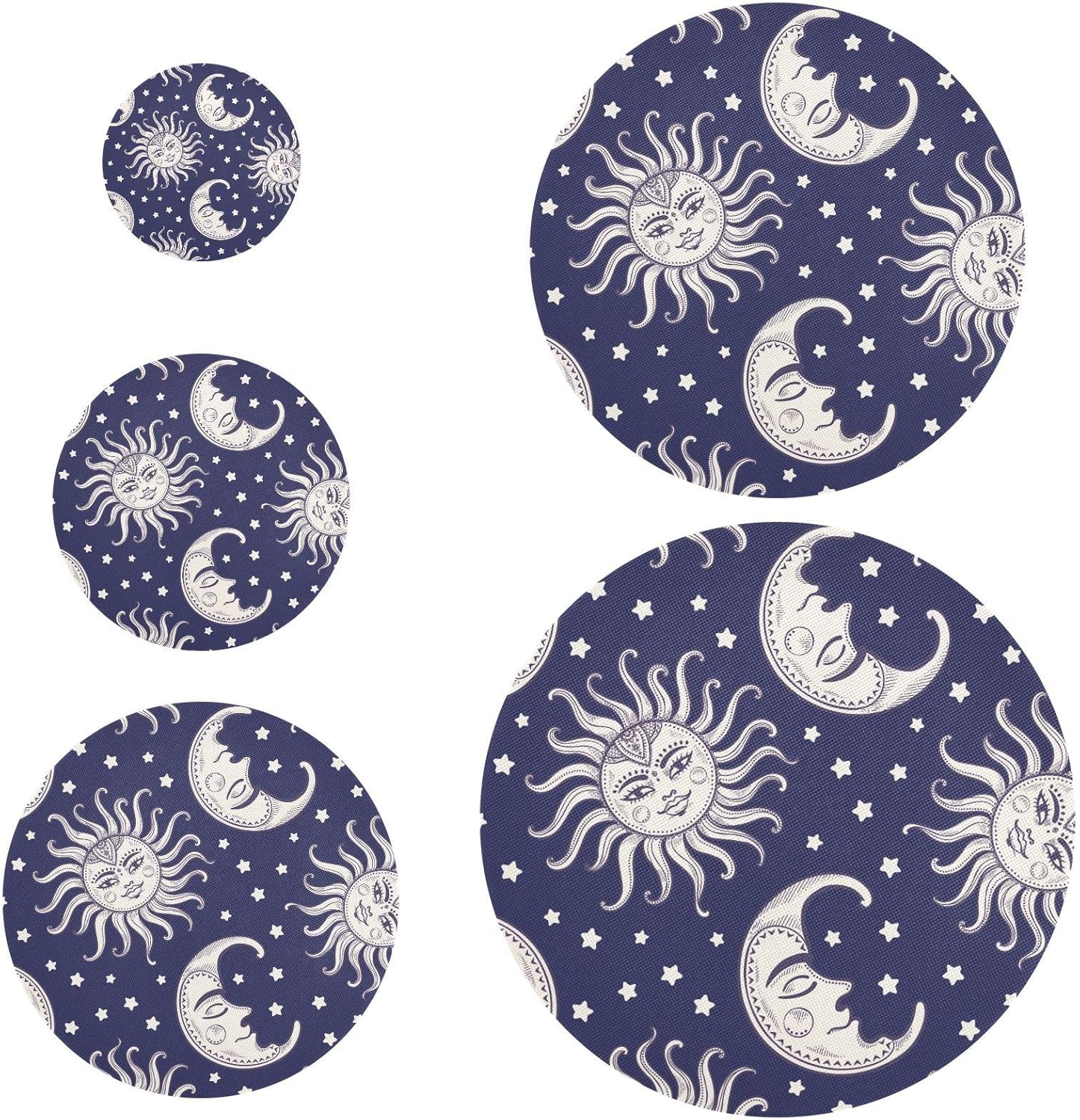 Sun Moon – 5 fundas elásticas reutilizables para cuencos para almacenamiento de alimentos, tapas de tela elástica con 5 tamaños diferentes, tapas de