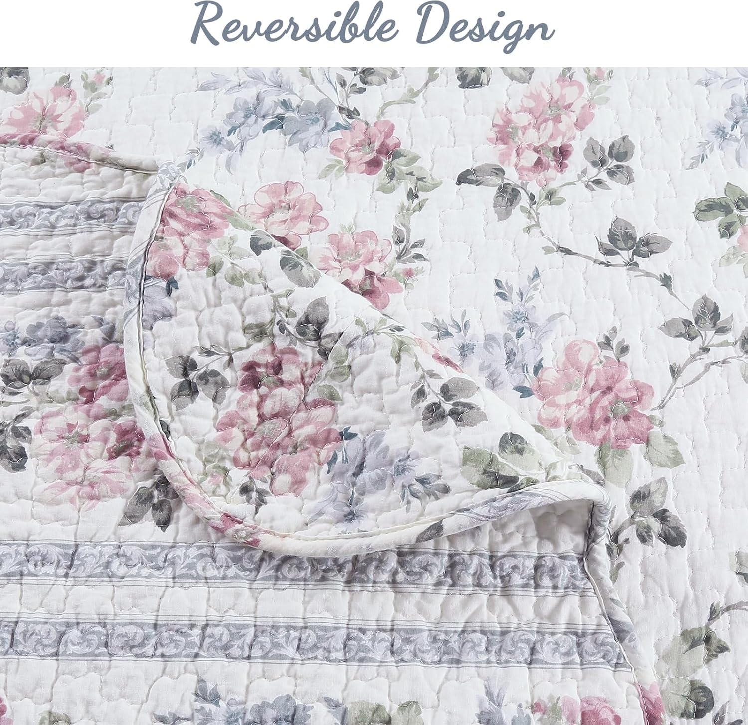Cozy Line Home Fashions – Juego de colcha reversible, 100% algodón, diseño floral desgastado y elegante, cubrecama para todas las estaciones,