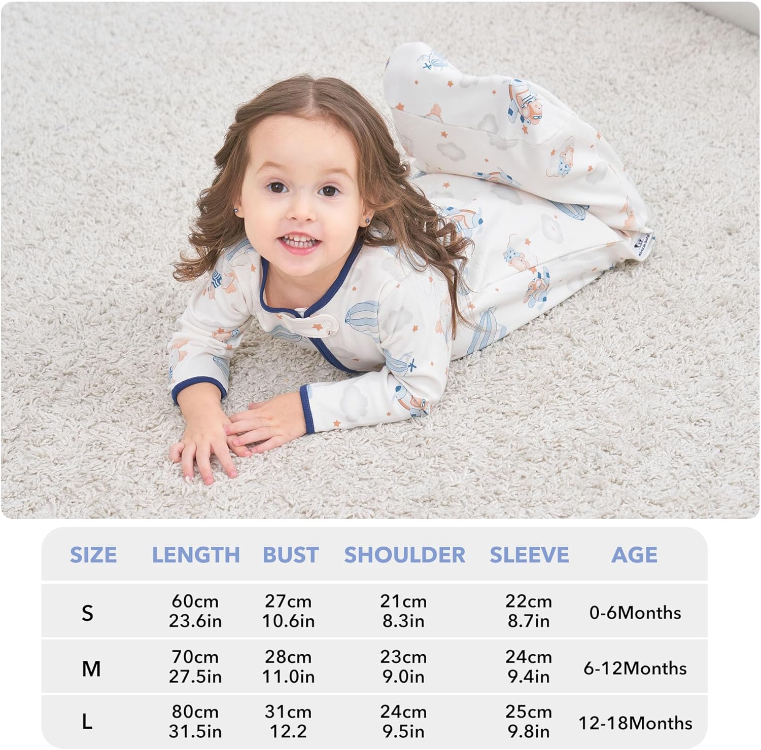 Saco de dormir para bebé, manta 100% algodón para bebé, saco de dormir de manga larga para niños pequeños de 0 a 18 meses