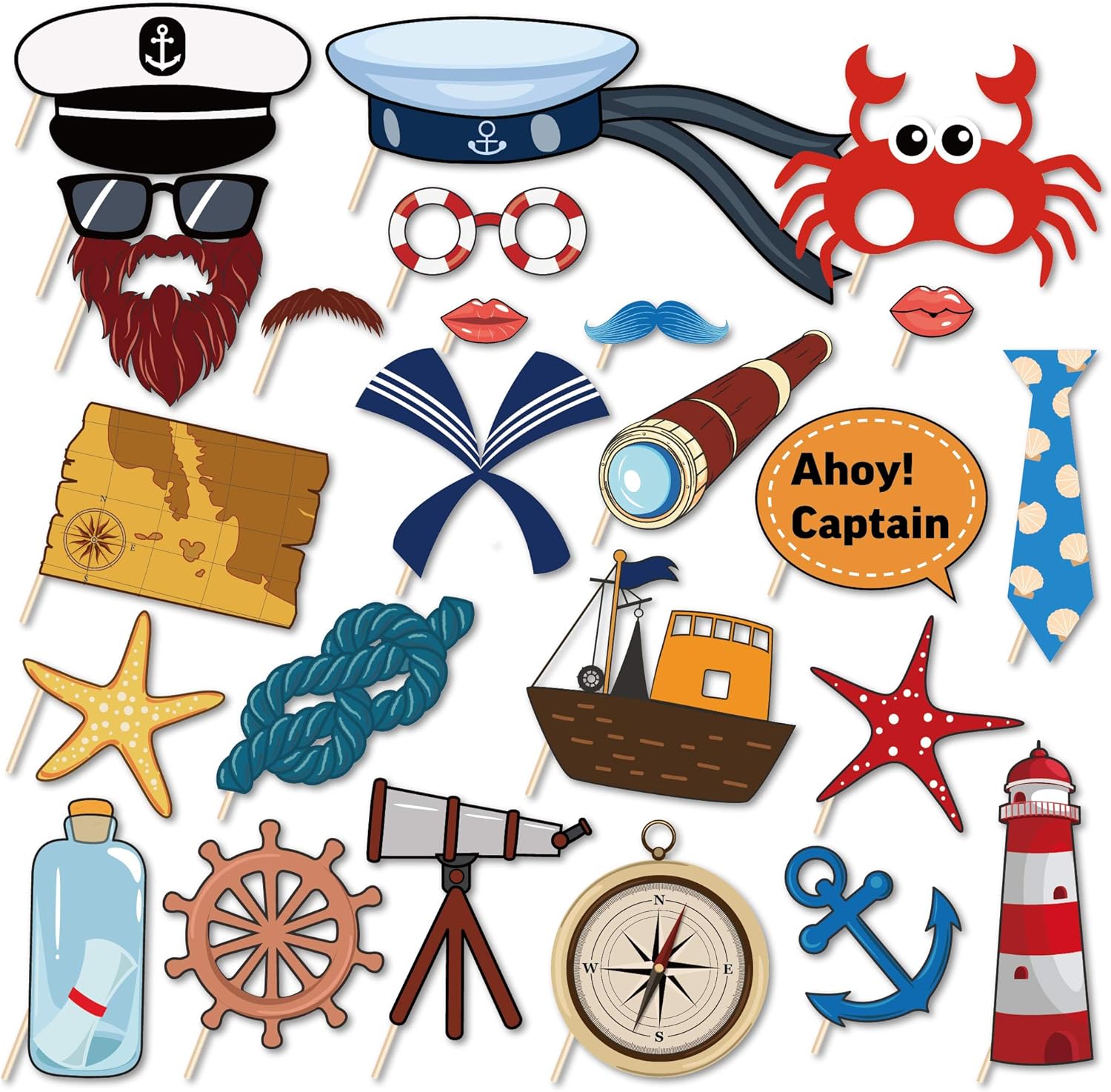 CC HOME 25 patrones de navegador de navegación para cabina de fotos, exploración oceánica, patrón pirata, decoraciones de fiesta para artículos